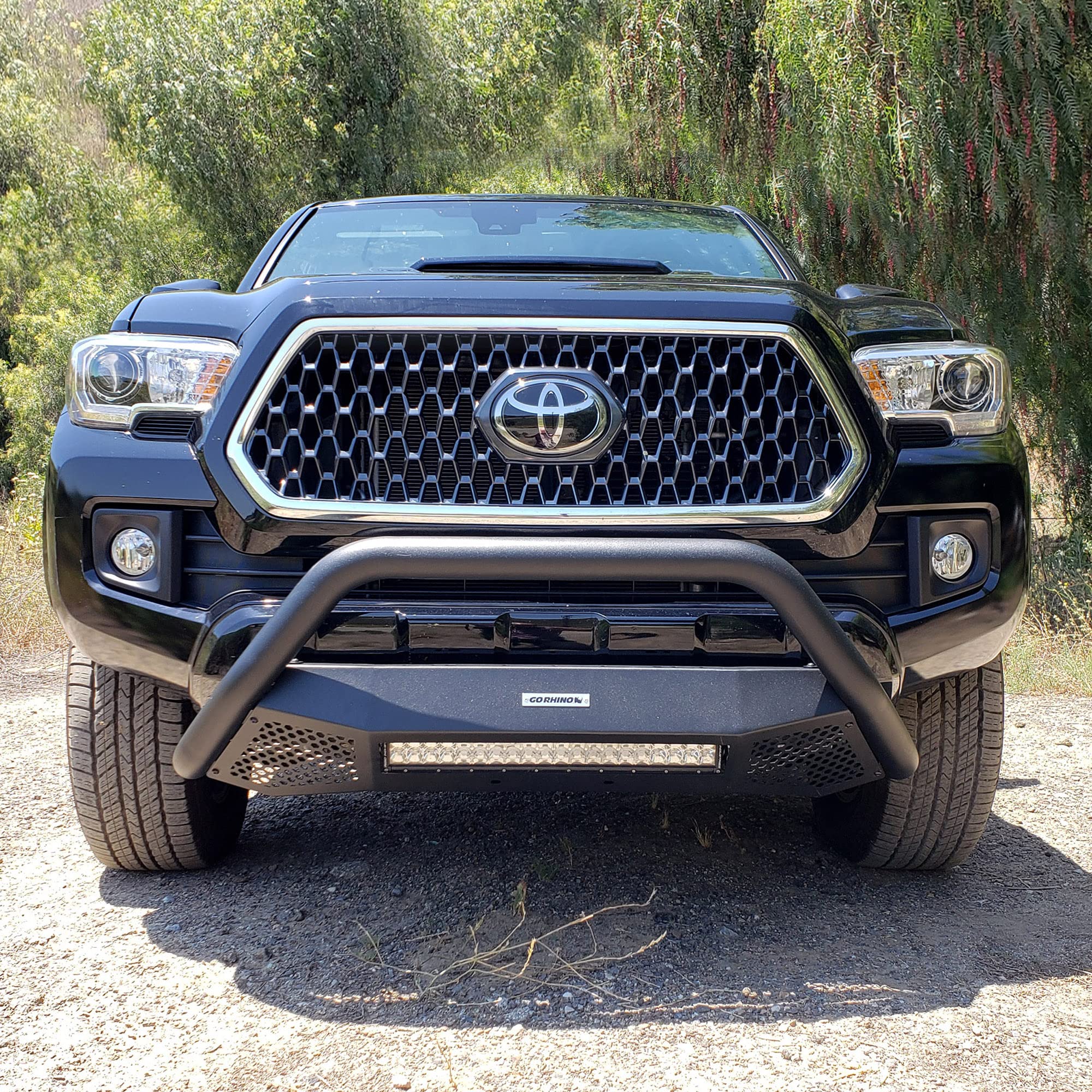 Go Rhino Bull Bar RC4 w/ Hole for 20" Single Row LED Light Bar & Mounting Brackets | Mild Steel, Textured Black | 545460T | Fits 2016 - 2023 Toyota Tacoma