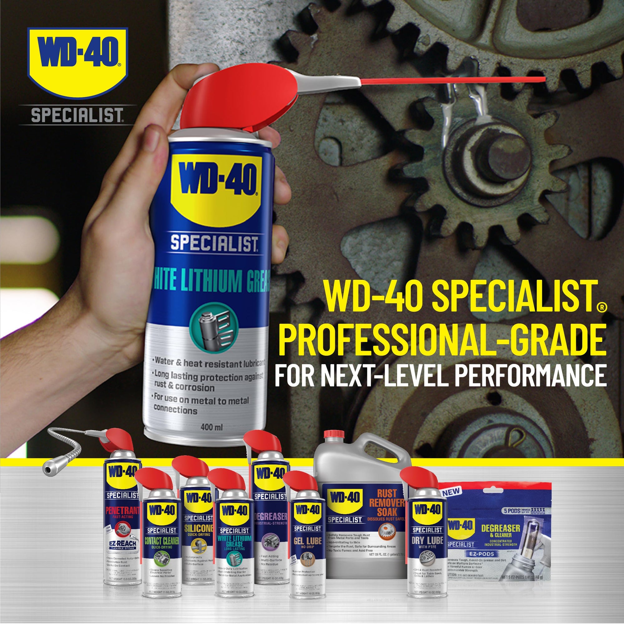 WD-40 Specialist White Lithium Grease Spray 10 OZ with SMART STRAW SPRAYS 2 WAYS