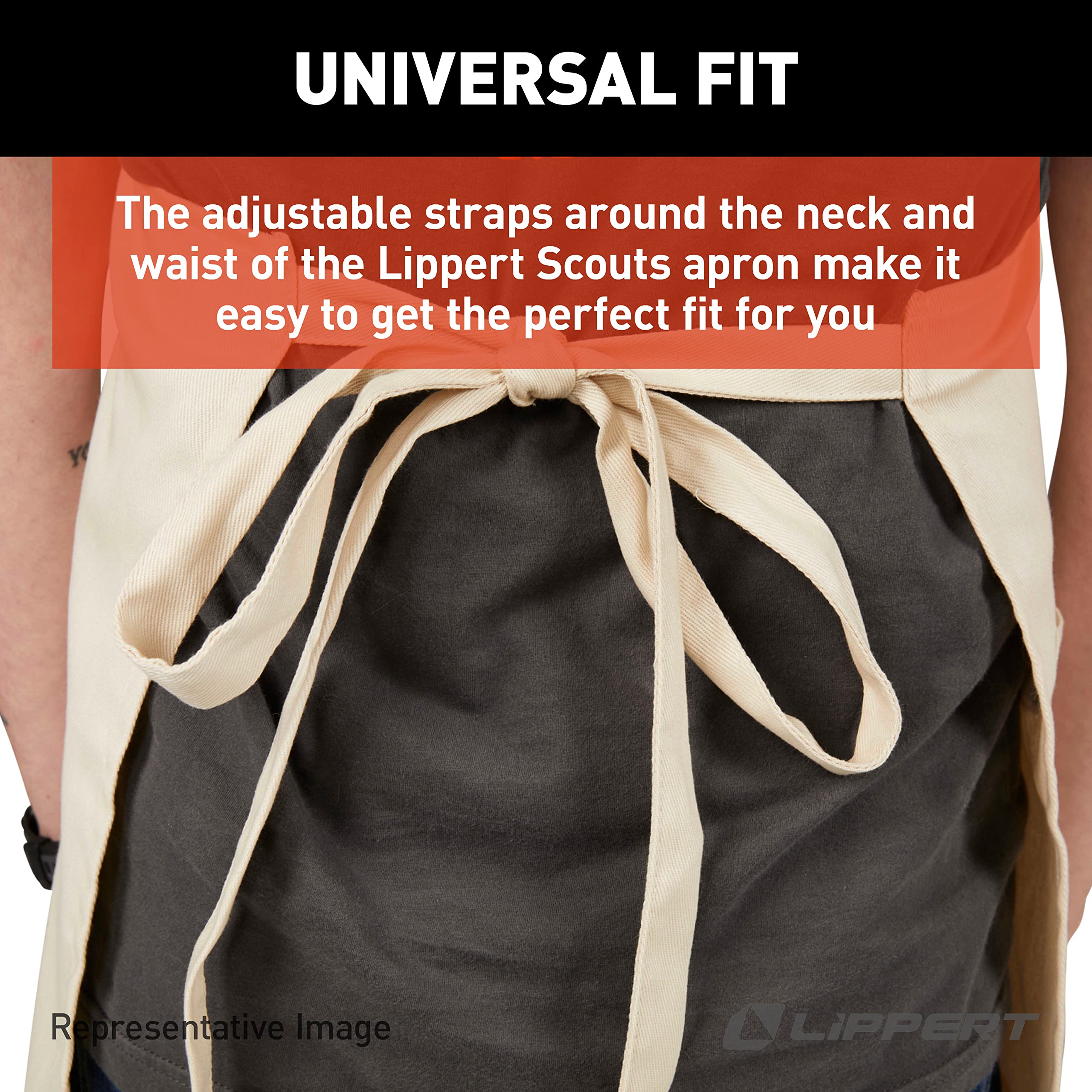 Scouts Lippert™ Apron – Perfect for cooking, grilling, cleaning, gardening, crafting – Comfortable and durable cotton twill material – Three storage pockets and towel loop for convenience – 2022107842
