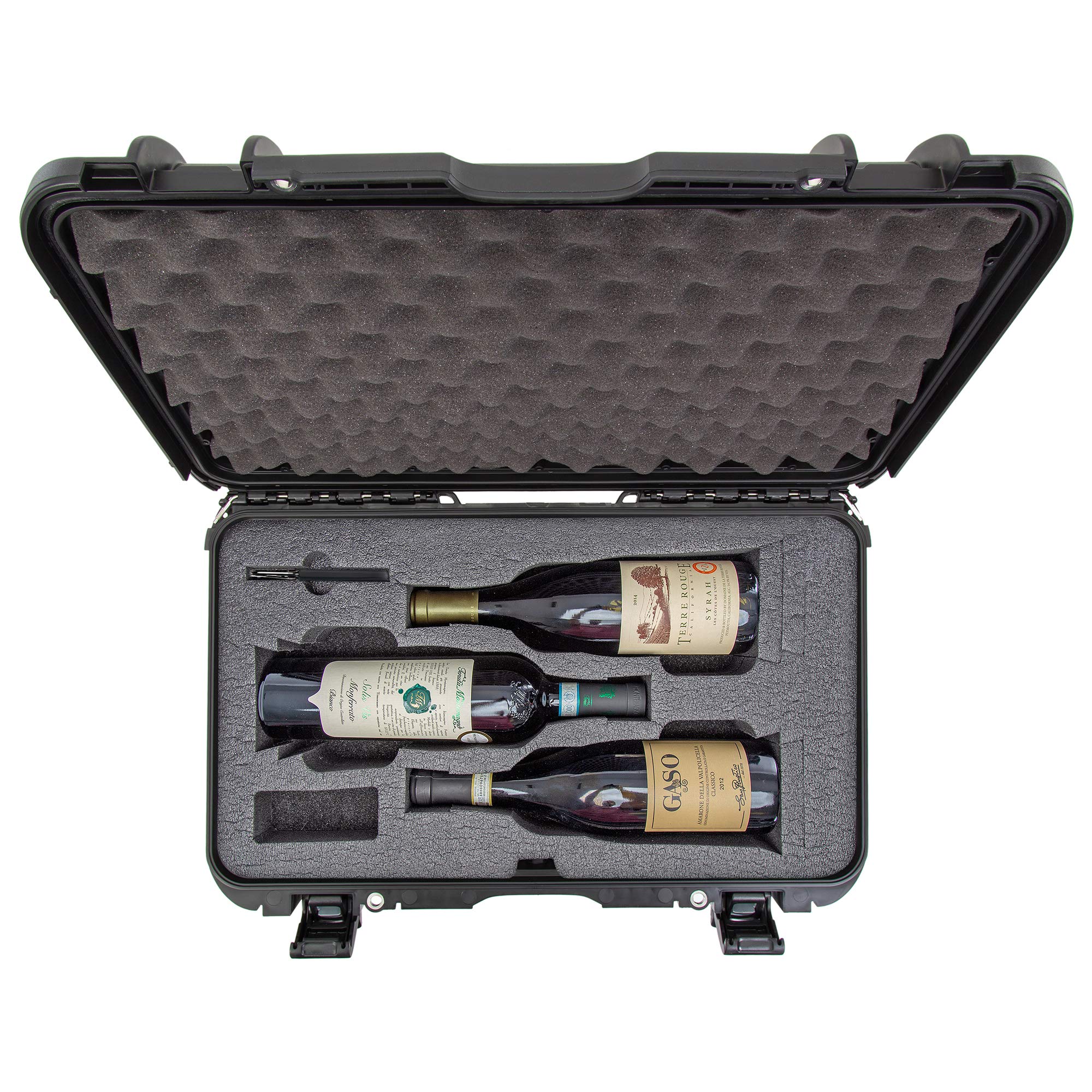 Protective Travel Case Nanuk 935 for 3 Bottles of Wine w/Wheels and Extendable Handle, TSA Approved - Black (935-3BTLS1)