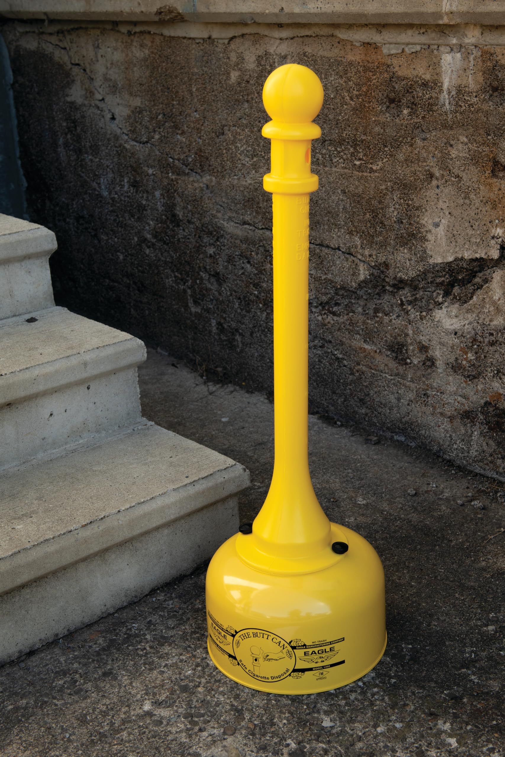 Eagle Poly Tube Cigarette Butt Receptacle, 1202 Galvanized Steel, 2-1/2 Gallon Capacity, 35" Height, 11" Diameter, Yellow