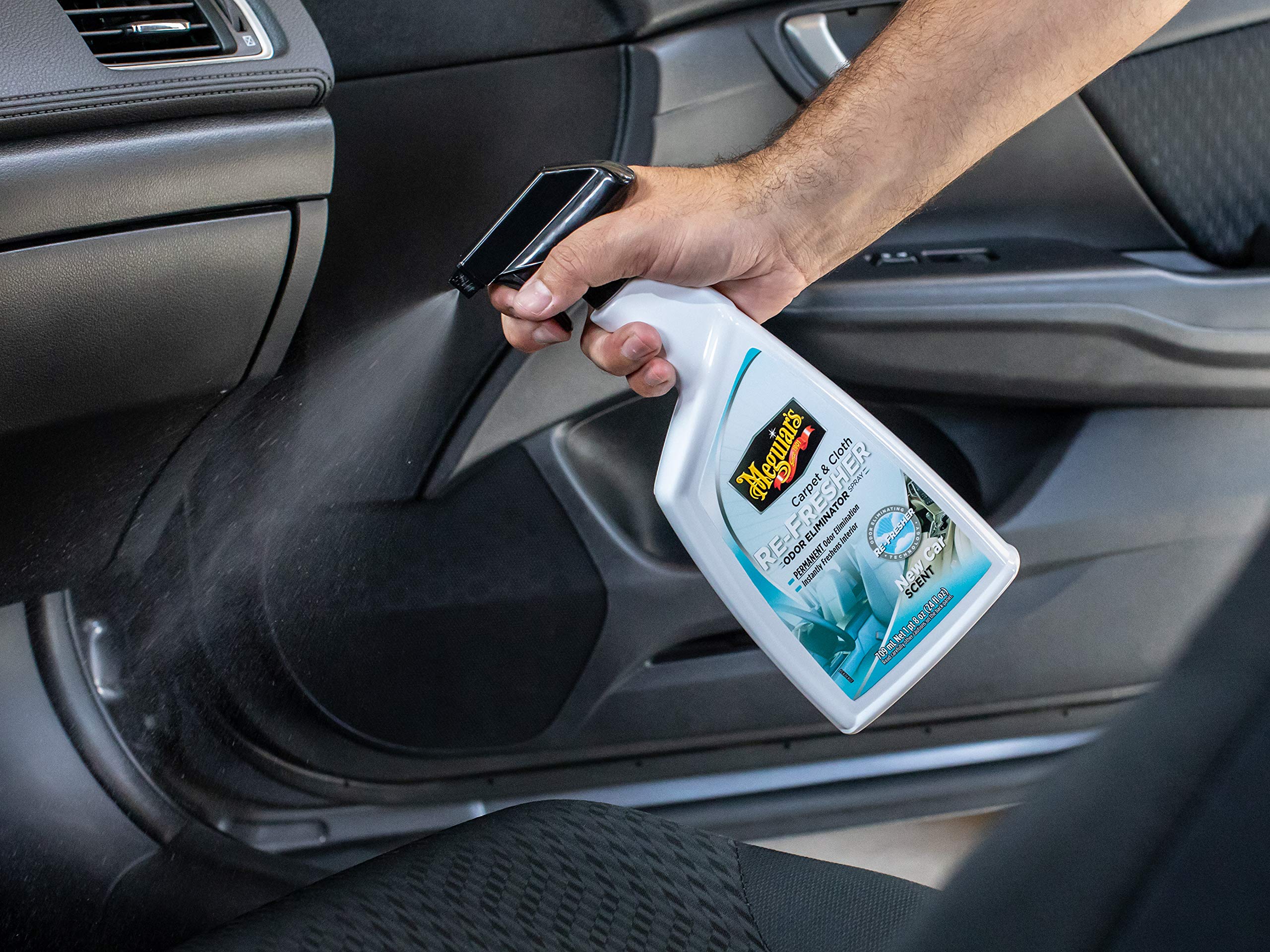 Meguiar's Odor Eliminator Spray Carpet & Cloth Re-Fresher - Interior Fabric Odor Eliminator - Permanently Eliminates Odors & Freshens Fabrics in your Car, Easy to Use Trigger Spray, 24 Oz