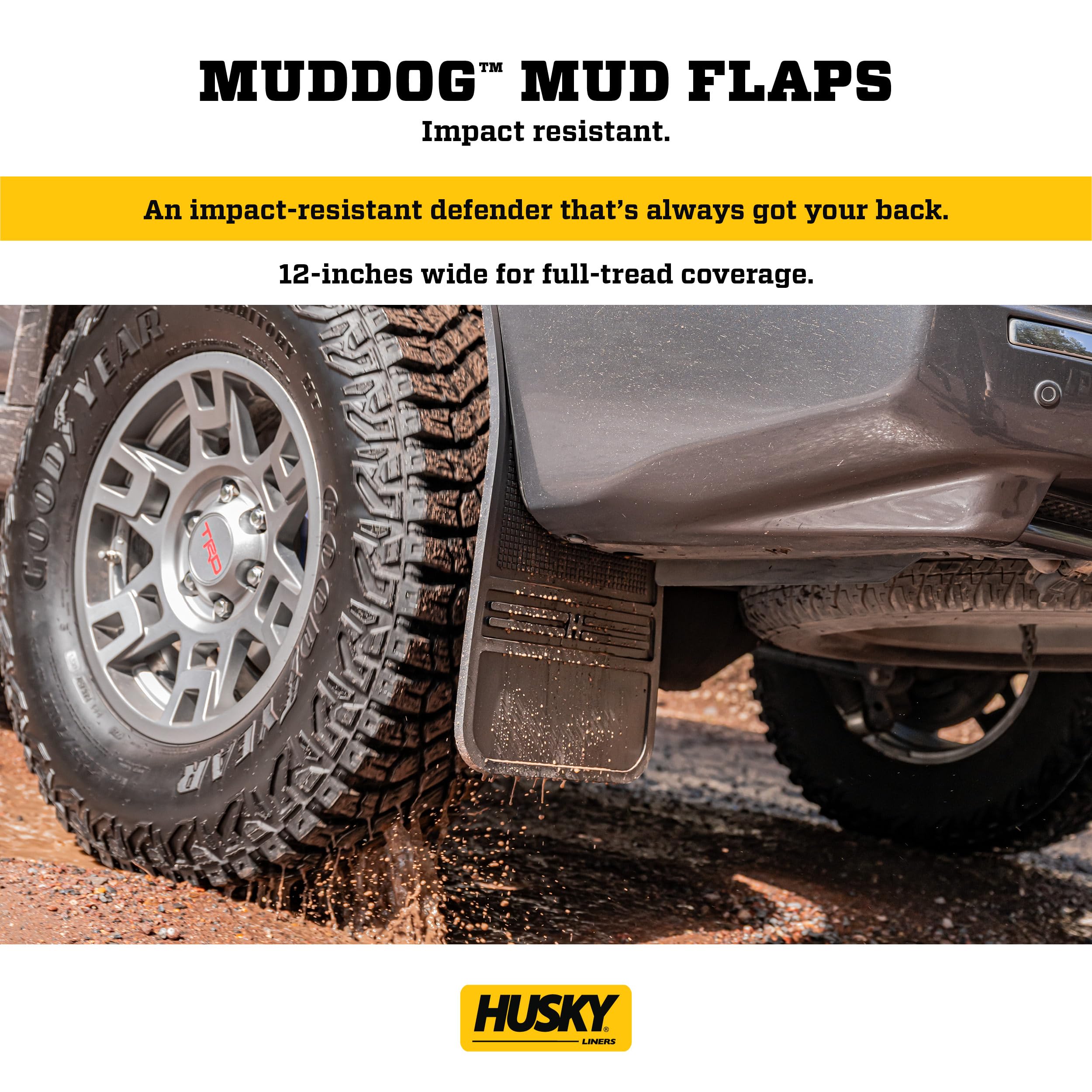 Husky Liners Mud Flaps Universal Muddog | Rubber Rear Mud Flaps - 12" w/o Weight - Black | 55100, 12" X 22" (See Below for Vehicle fitments)