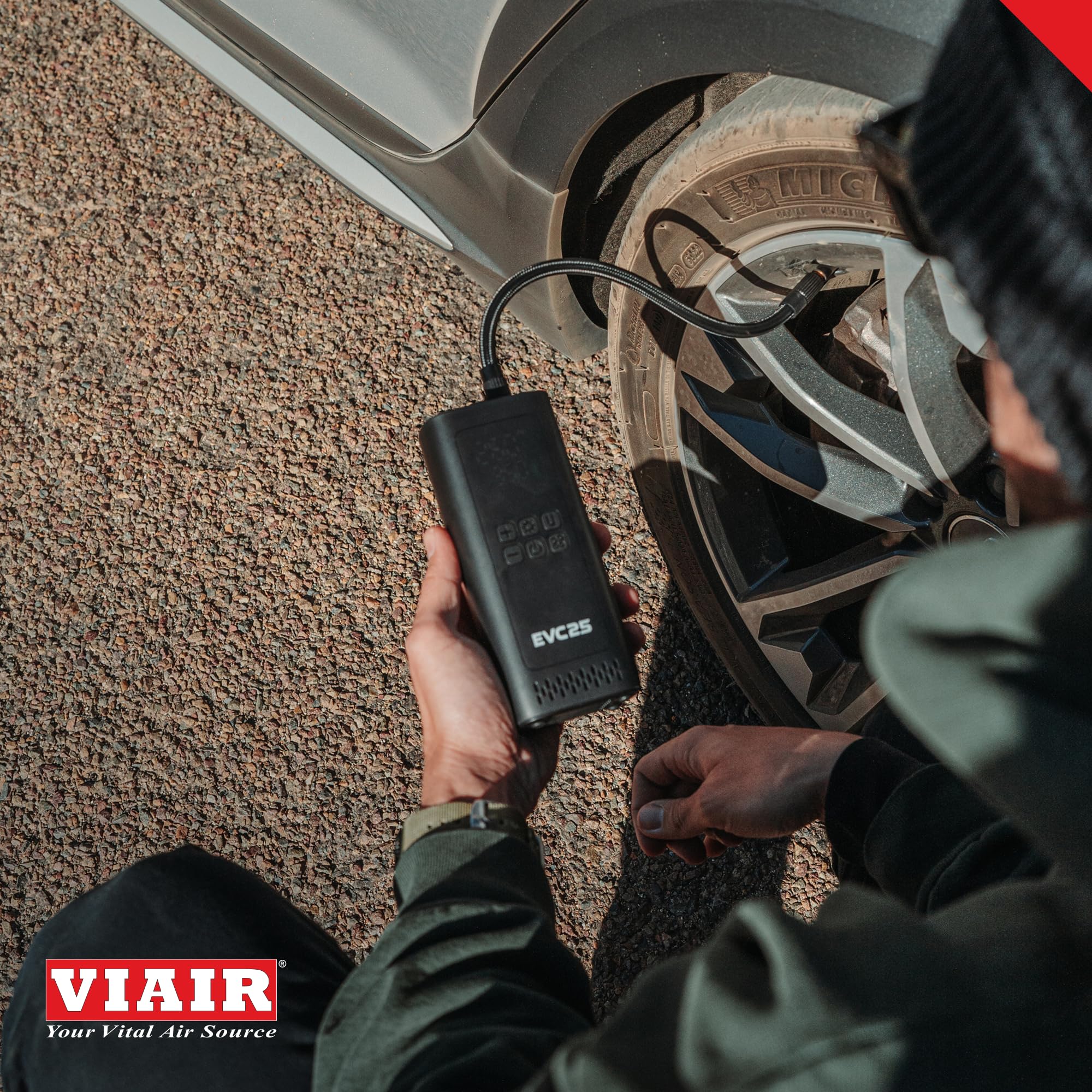 Every Vehicle Viair Carry EVC25 - rechargeable, portable compressor - LED gauge w/preset - Tire Inflator ideal for compact & mid-size cars, LT trucks, E-bikes, motorcycles & Inflatables