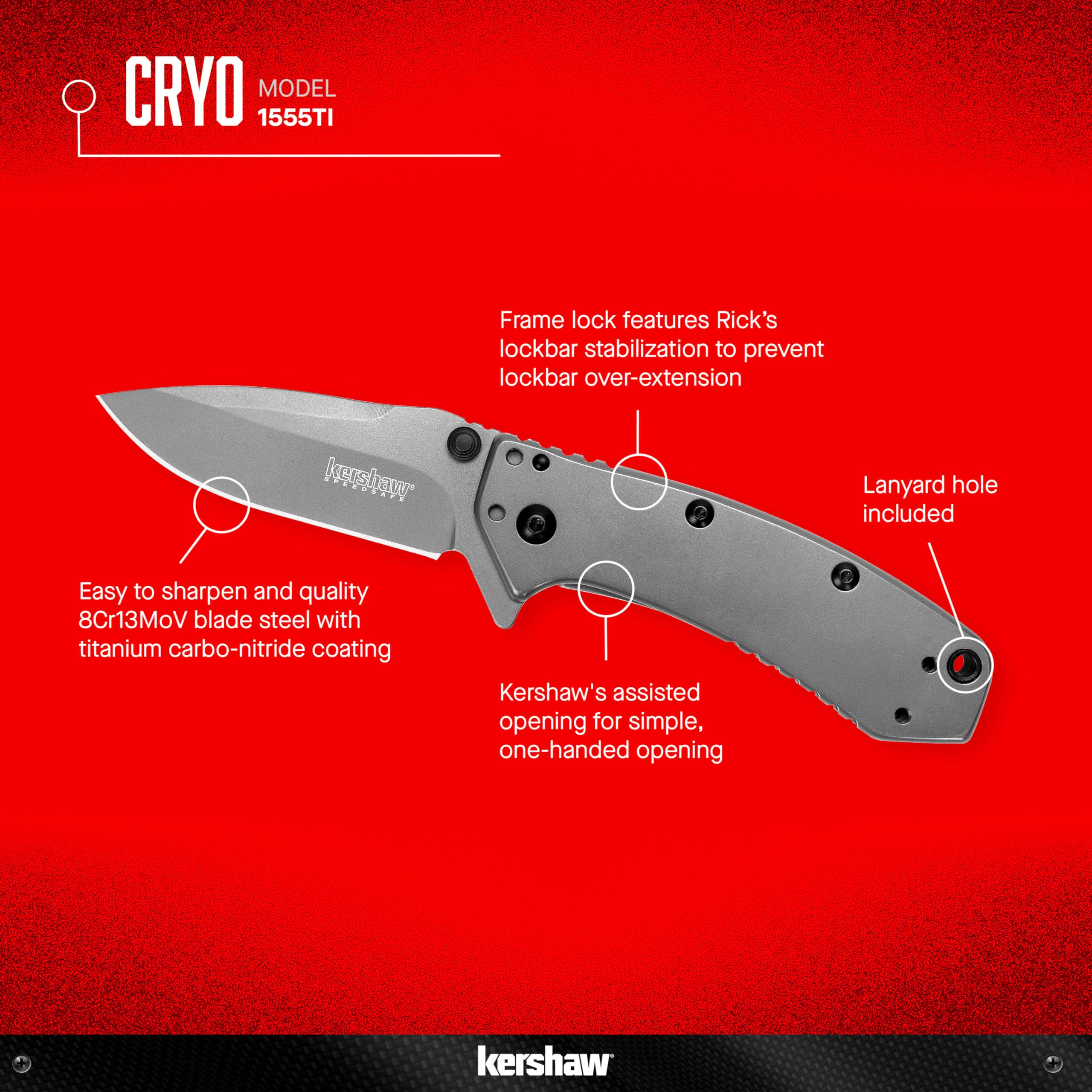 Kershaw Pocket Knife Cryo, Matte Gray Design, 2.75 Inch Stainless Steel Drop Point Blade, EDC with Assisted Opening, 4-Position Clip Carry, Everyday Carry Pocket Knife for Men and Women