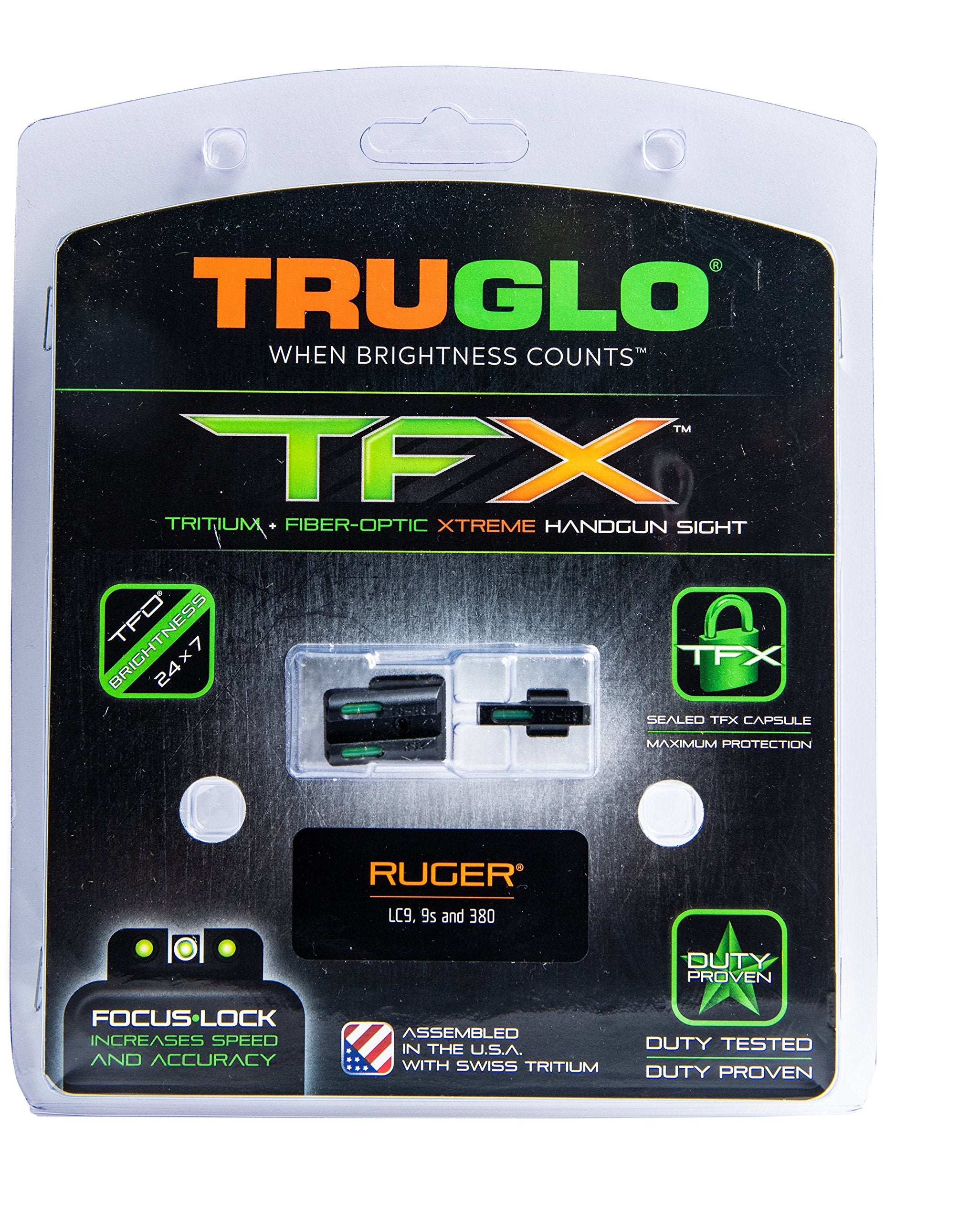 Handgun Sight TRUGLO TFX | Durable Shock-Resistant Compact Brightly Glowing Tritium & Fiber-Optic Xtreme Day/Night Sight, Compatible with Ruger LC Handguns