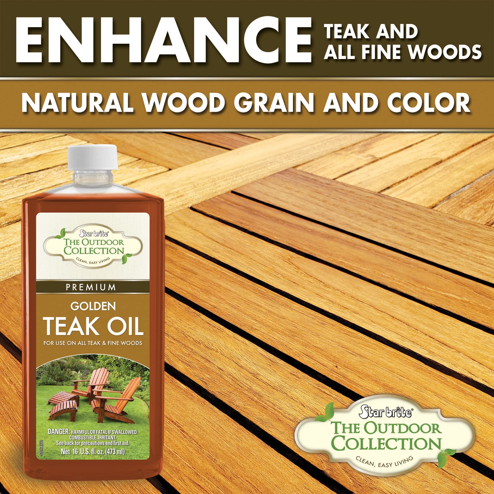 Premium Golden Teak Oil STAR BRITE Outdoor Collection - for Use On All Teak & Fine Woods - Ultimate Protection from Sun & Harsh Weather - 16 OZ (052216)