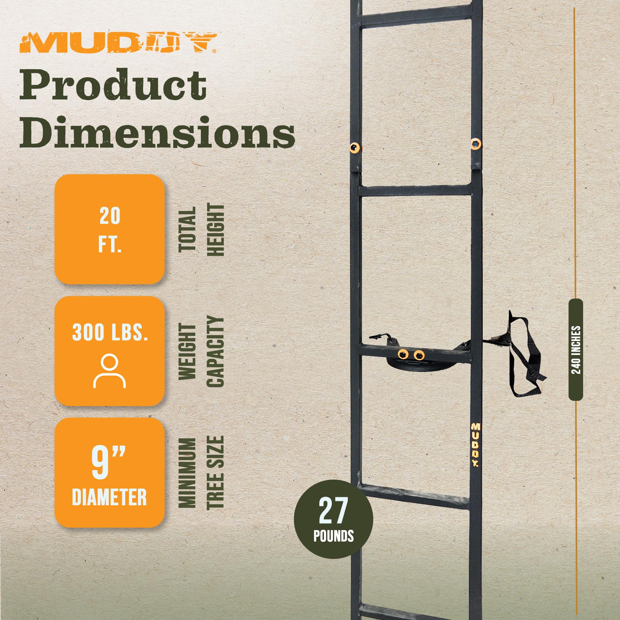 Quick Step XL MUDDY Climbing Step Ladder Tree Climbing Gear, Deer Hunting Accessories for Tree Stands and Elevated Deer Blinds
