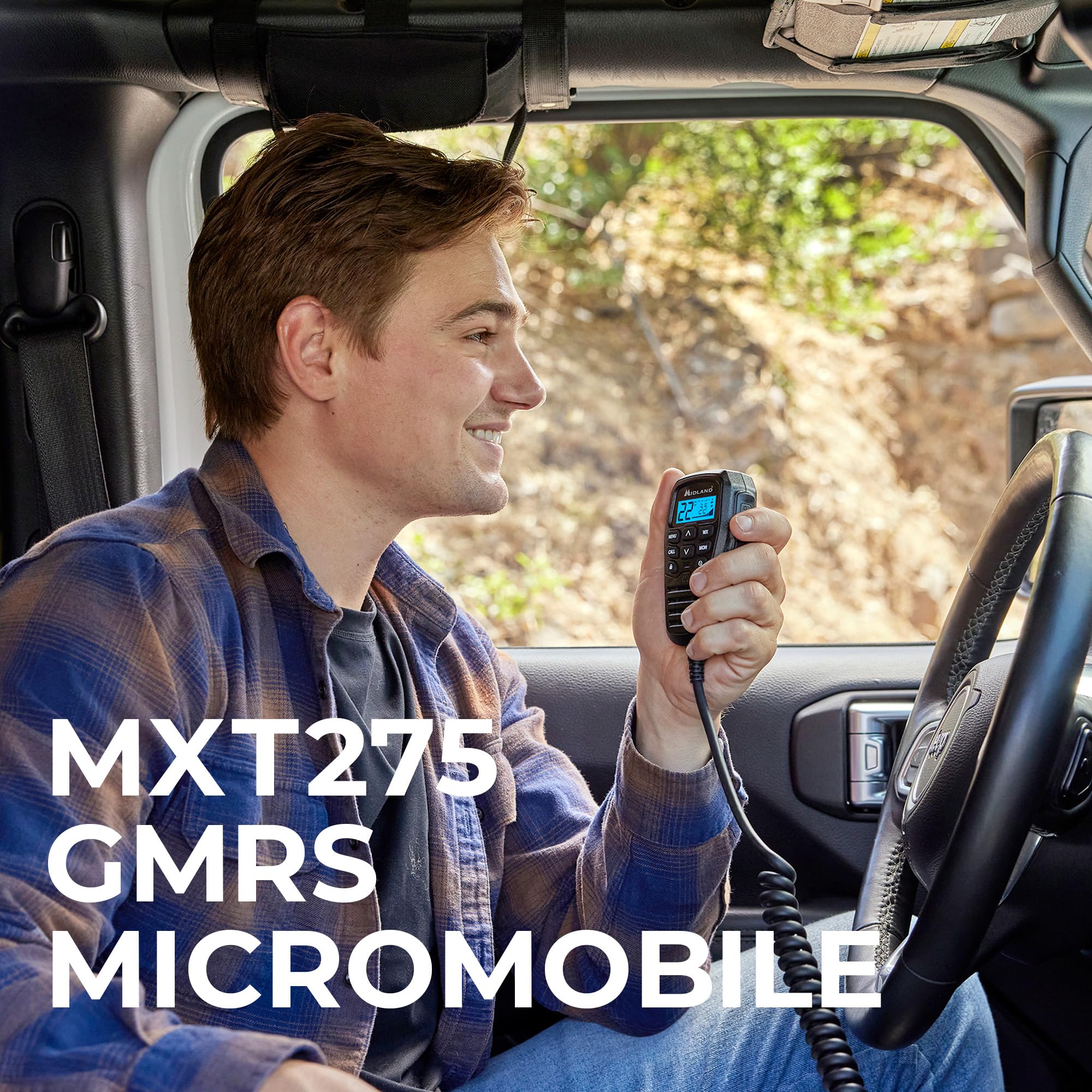 MXT275VP4 Midland® - 15 Watt GMRS MicroMobile Two-Way Radio - ATVs UTVs and Other Off-Road Vehicles - Overlanding Gear - Extended 3dB gain Roll Bar Mount Antenna Microphone Extension Cable