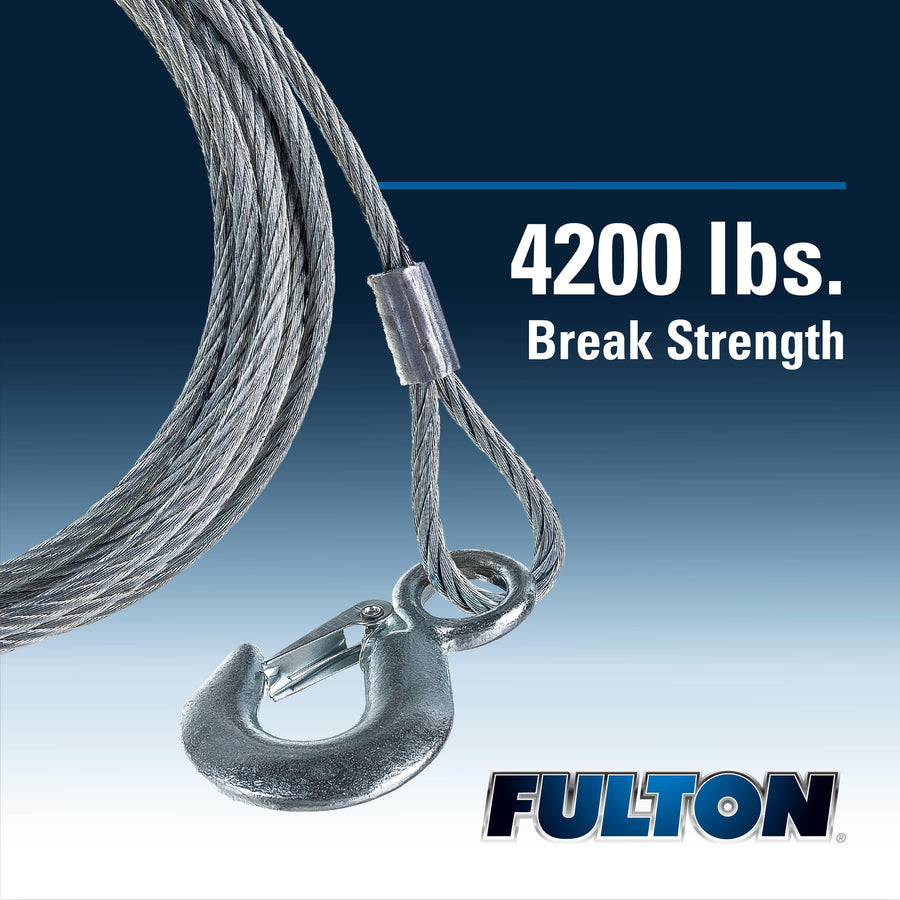 Fulton Boat Winch Cable with Hook, 3/16 Inch x 25 Foot, 4,200 lbs. Galvanized Steel Breaking Strength