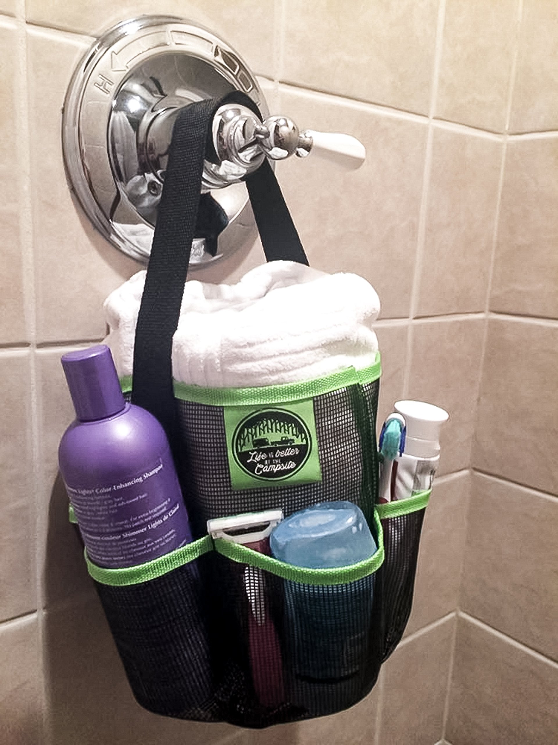 Black and Green Camco Shower Caddy | Mesh (51997)