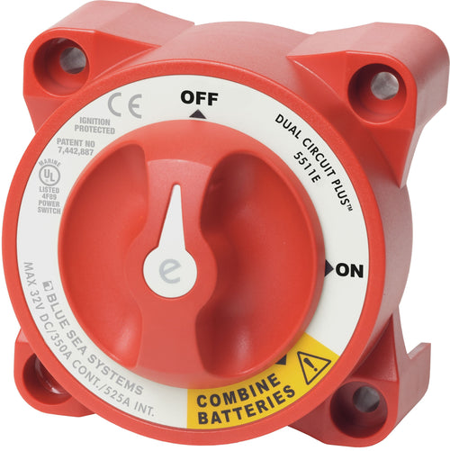 Blue Sea Systems e-Series Battery Switch Dual Circuit Plus, 32V DC, 350A, Red