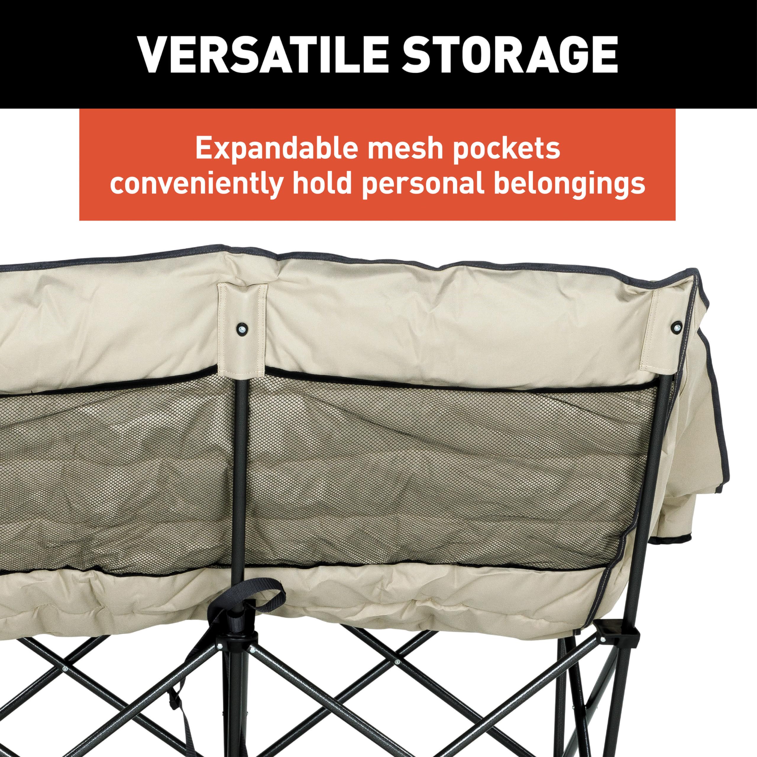 Lippert Big Bear Folding Camping Loveseat with 500-lb. Weight Capacity, Durable Mesh Fabrics, High-Loft Cushioning, Dual Cupholders, Storage Pocket, Zippered Carrying Bag - 2023053718