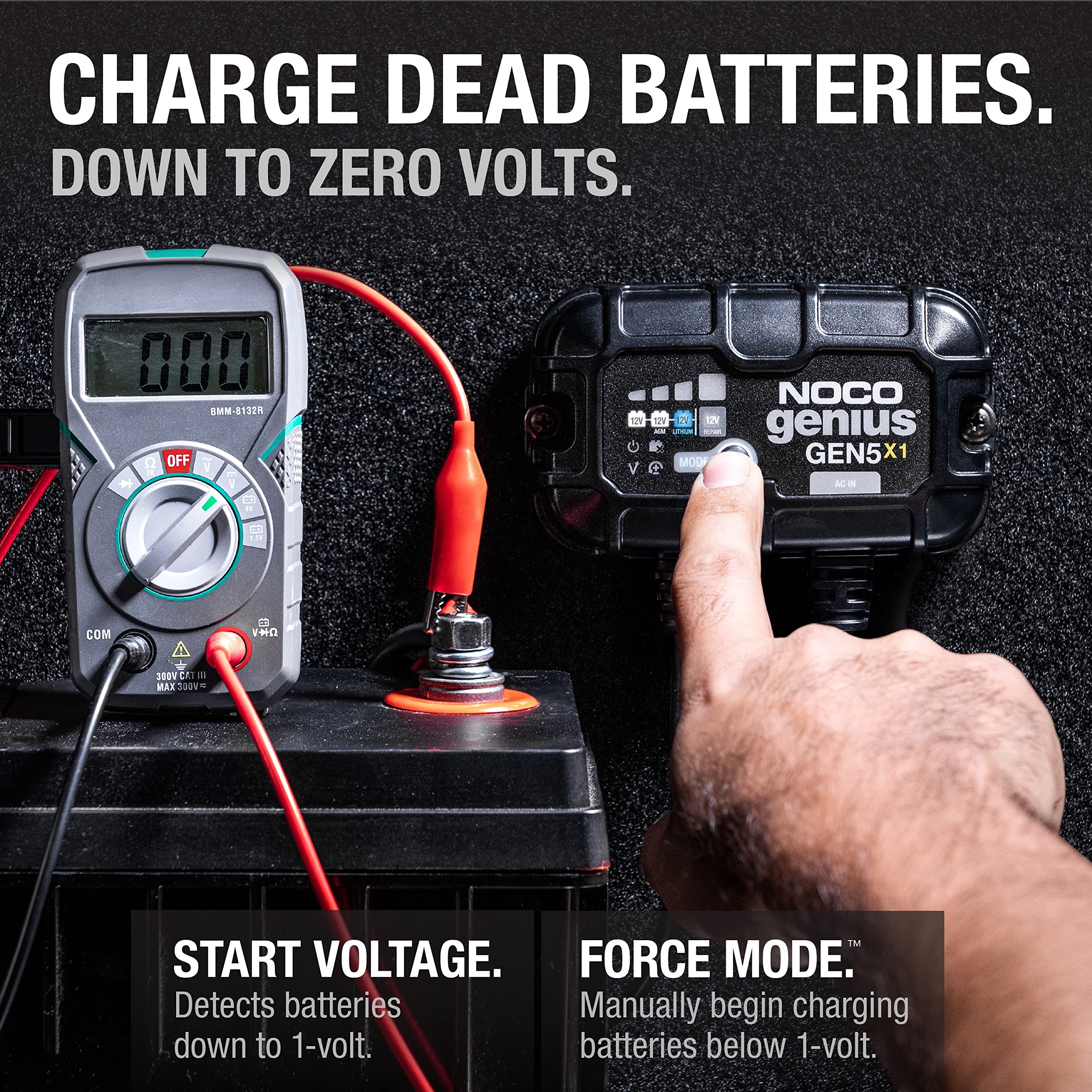 GEN5X1 NOCO Genius: 1-Bank, 5A Onboard Battery Charger - 5A Per Bank, 12V Waterproof Marine Charger with Overcharge Protection & Temperature Compensation – for Lead-Acid & Lithium Batteries