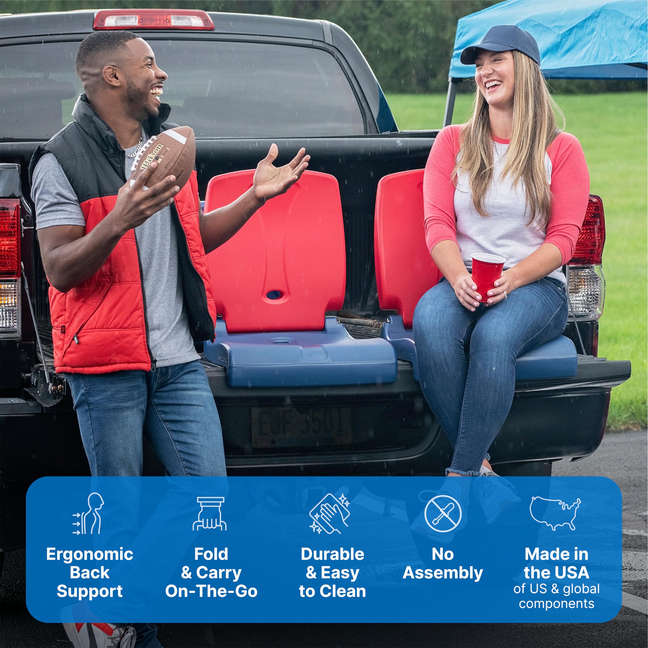 Step2 Flip Seat Folding, Lightweight Portable Outdoor Chair for Poolside, Camping, Beach, Boats, Tailgates, Durable Ground Chair with Back Support for Adults, Red & Blue