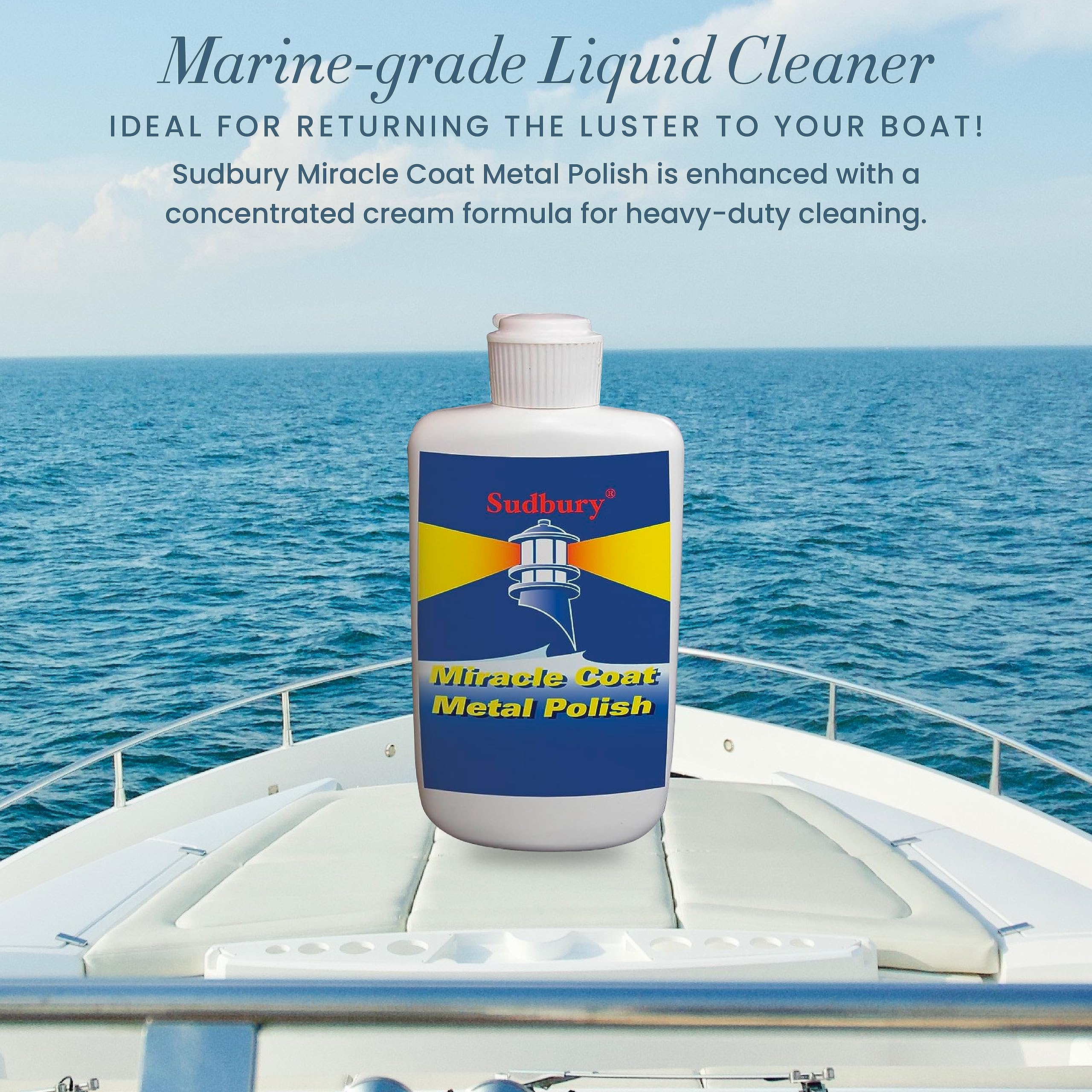 Miracle Coat Sudbury Metal Polish, Boat Cleaner Liquid, Stain Remover for Boats, Essential Boat Accessories, 8 oz.