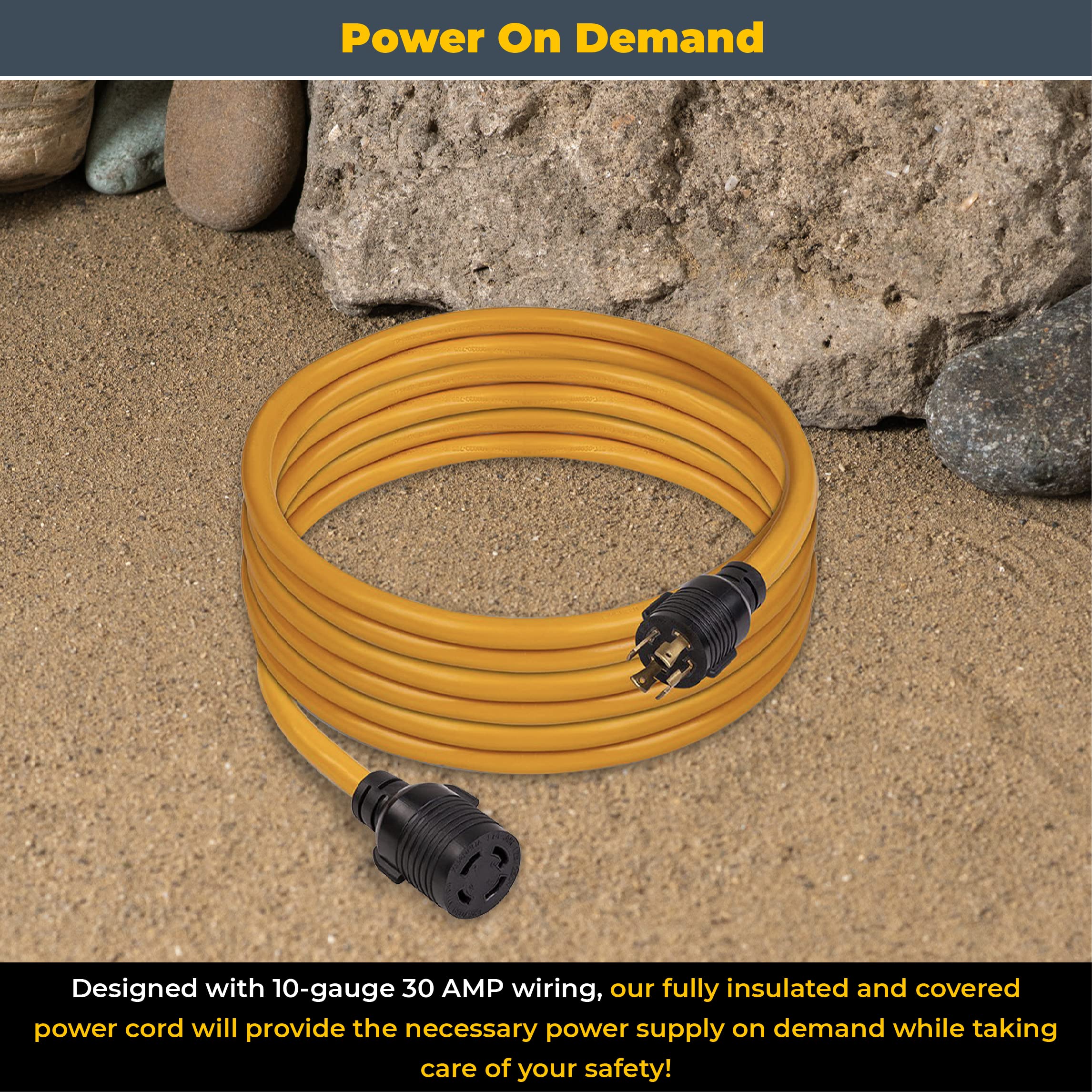 FIRMAN Power Cord, 10AWG with Storage Strap, 30 AMP Wiring, Fully Insulated Extension Cord, L14-30P to L14-30R Outlet, Pack of 1, 25 ft.