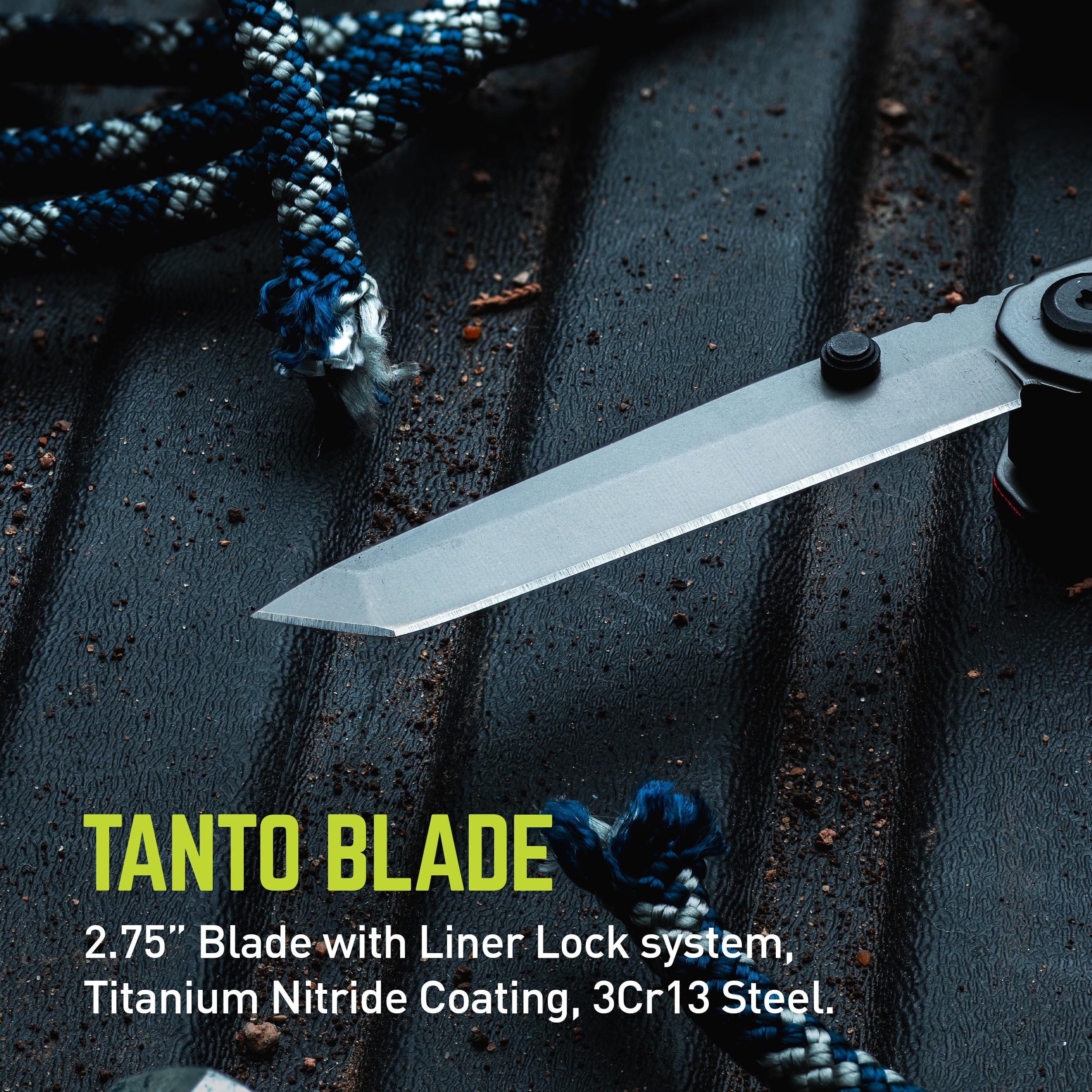 Titanium Block Multitool TRUE | 5-in-1 Compact Multitool with a Locking Driver, Folding Tanto Blade, Bottle Opener, Flat Edge Scraper and Pocket Clip