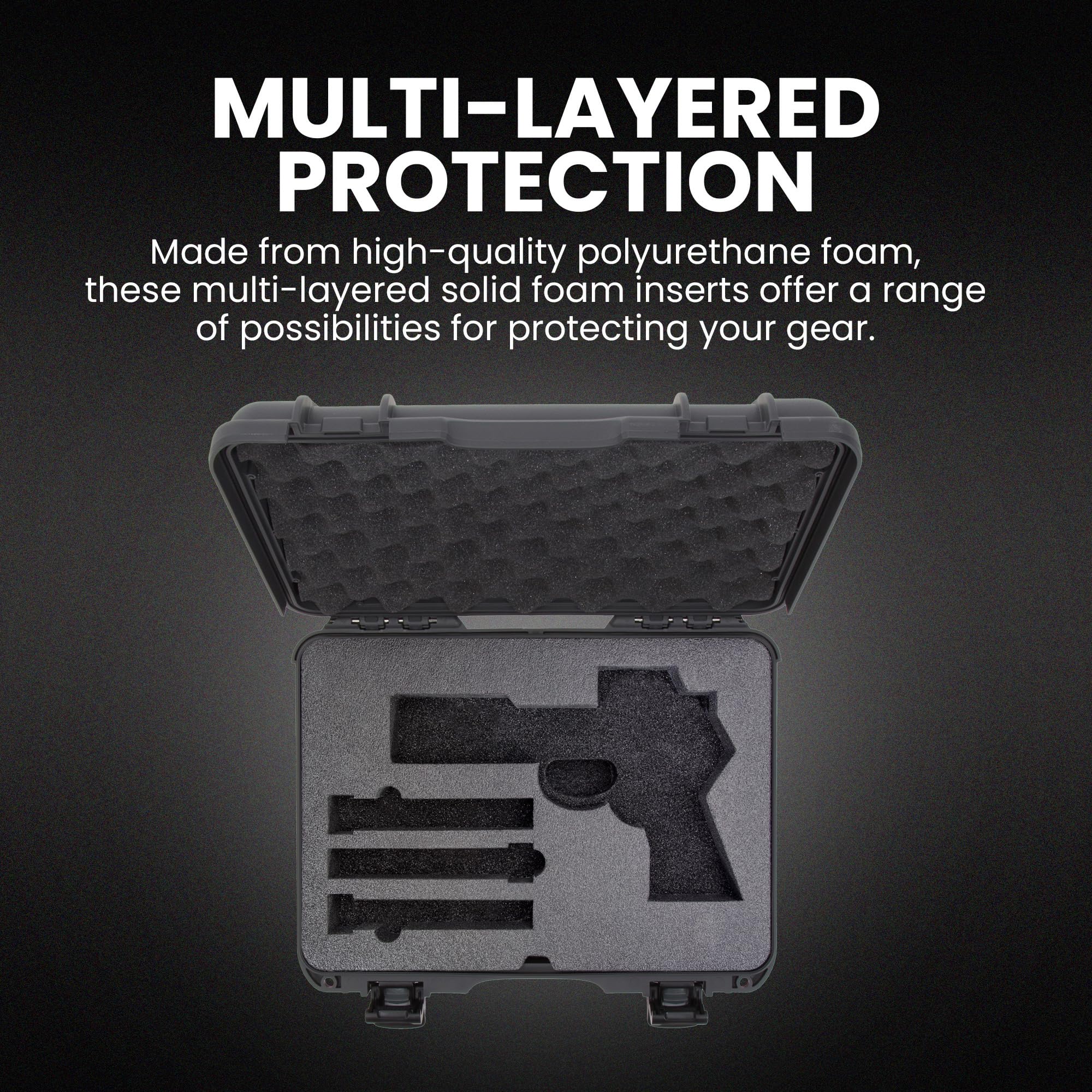 NANUK Hard 910 Optic Ready Pistol Case with Custom Foam Insert, IP67 Waterproof & Crushproof, Rugged Construction for Ultimate Protection, Made in Canada – Graphite (14.3” x 11.1” x 4.7”)