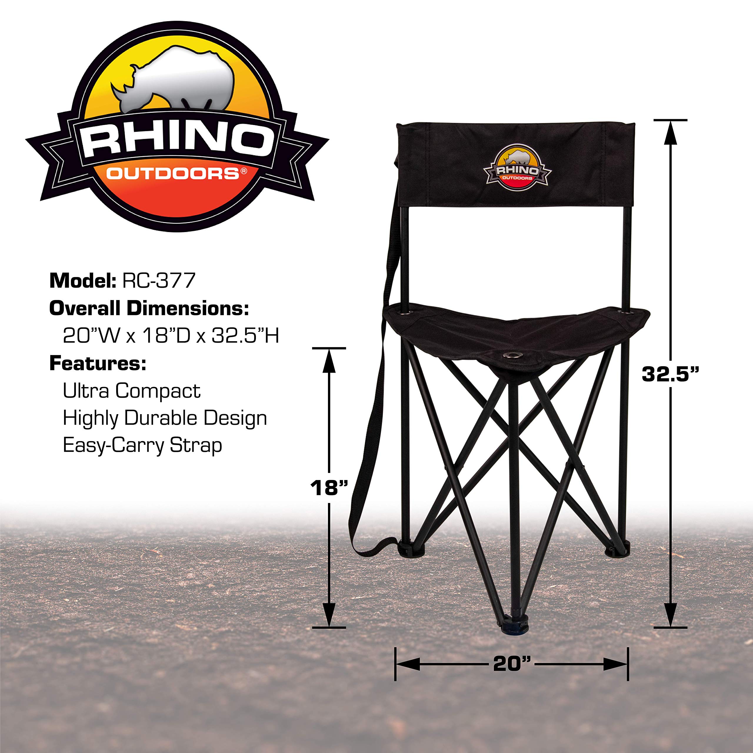 Outdoors Rhino Blinds RC-377 Folding Tripod Hunting Chair, Black