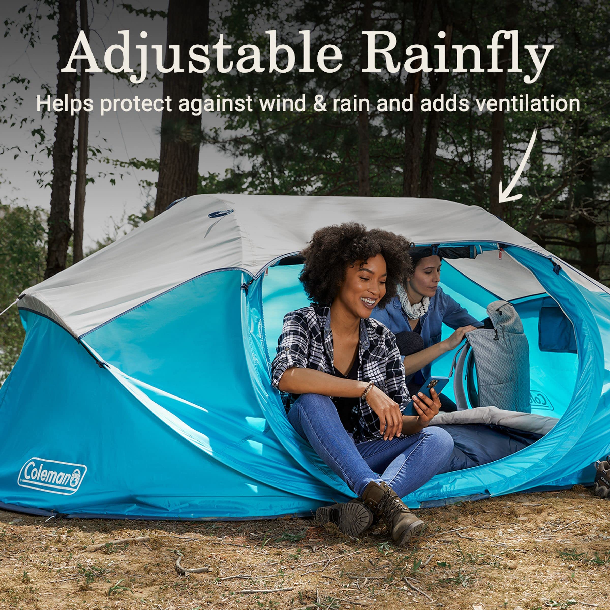 Pop-Up Coleman Instant Tent Sets Up in 10 Seconds, Portable & Lightweight 2/4 Person Weatherproof Camping Tent with Adjustable Rainfly