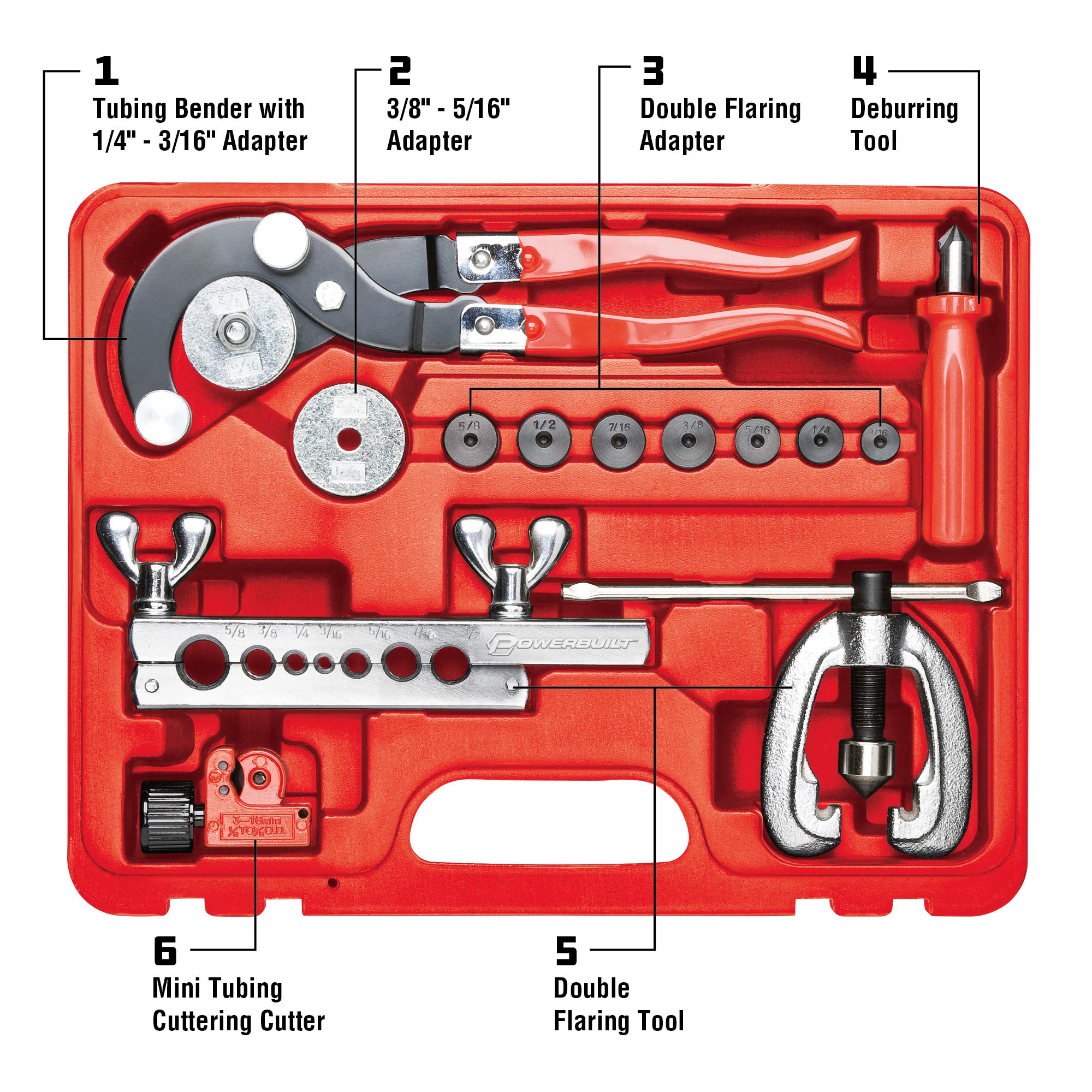 14 Piece Powerbuilt Master Tubing Service Kit, Cutting, Bending, Flaring Metal Tubes, HVAC, Car Repair, Plumbing, Electrical Tool Set - 948006