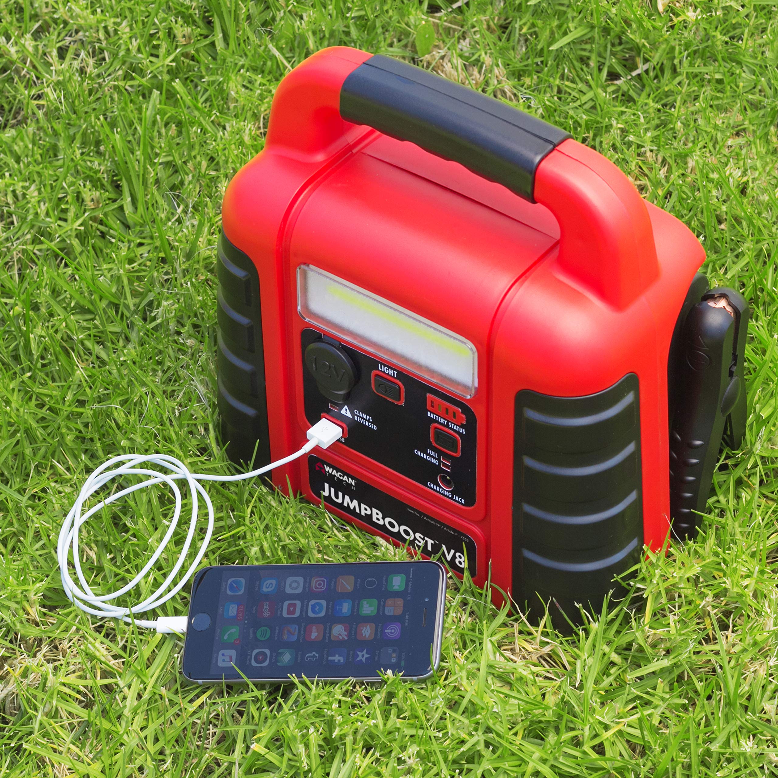 Wagan Jumpboost EL7552 V10 Air 1000 Peak Amps 12V Jump Starter with 260 PSI Powerful Air Compressor Tire Inflator, 1 Built-in DC Socket and 2A USB Port, Work Light