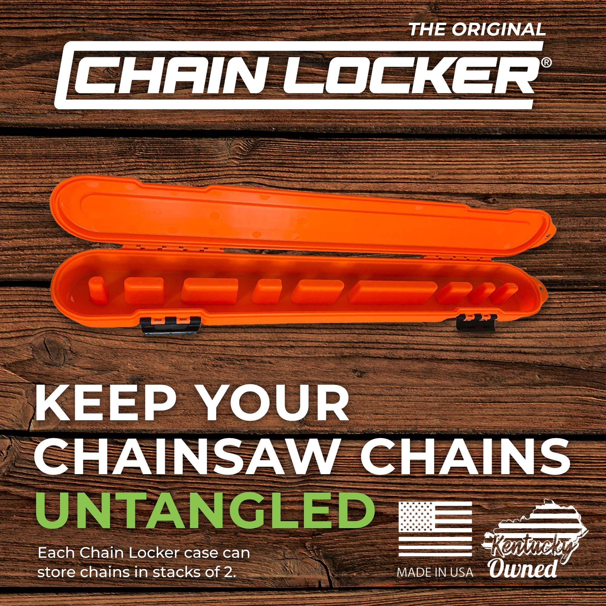 Chainsaw Chain Original Storage - Portable Universal Case for Chains up to 20” Blades - Stacks 2 Inches Deep, Holds Minimum 8 Chains, Made in USA - Orange - Holiday Gift for Family