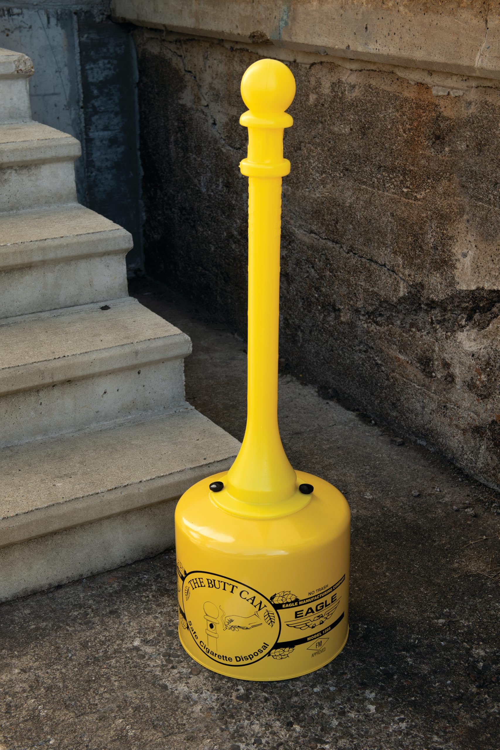 Eagle Poly Tube Cigarette Butt Receptacle, 5 Gallon Capacity, 40" Height, 12" Diameter, Yellow Galvanized Steel