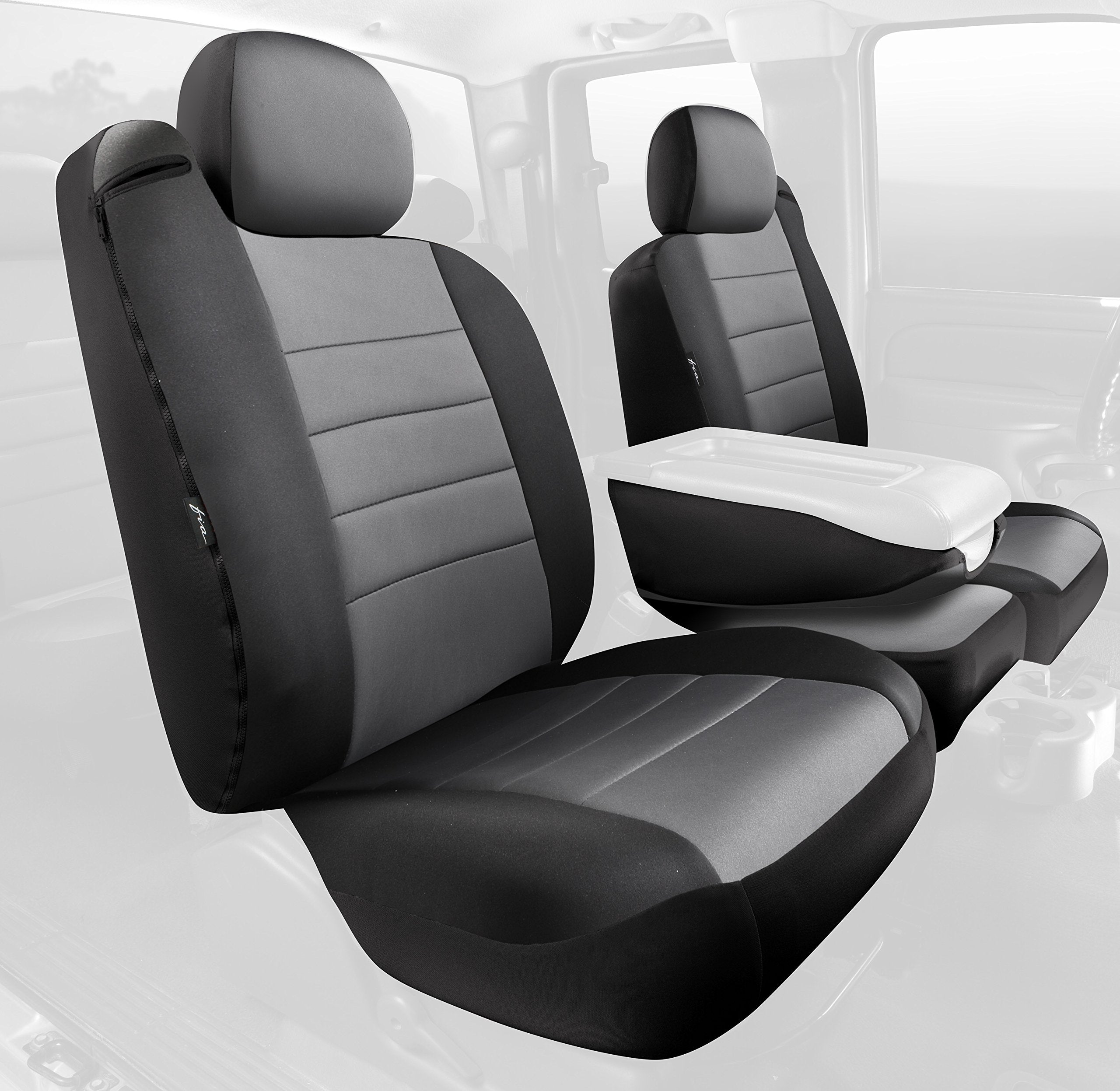 Gray Fia NP98-16 Custom Fit Front Seat Cover Split Seat 40/20/40 - Neoprene (Black w/Gray Center Panel)