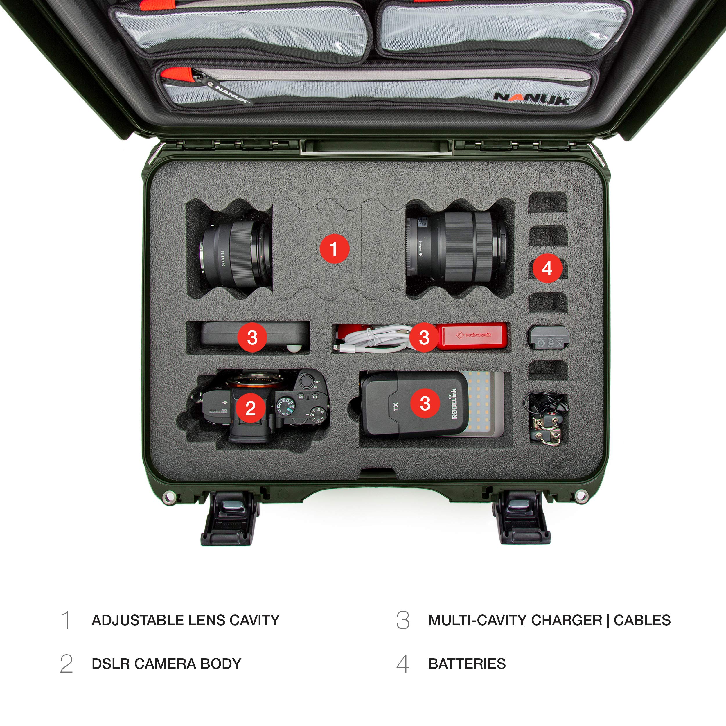 925 Nanuk Waterproof Carry-on Hard Case with Lid Organizer and Padded Divider - Olive,Multi,925-6006