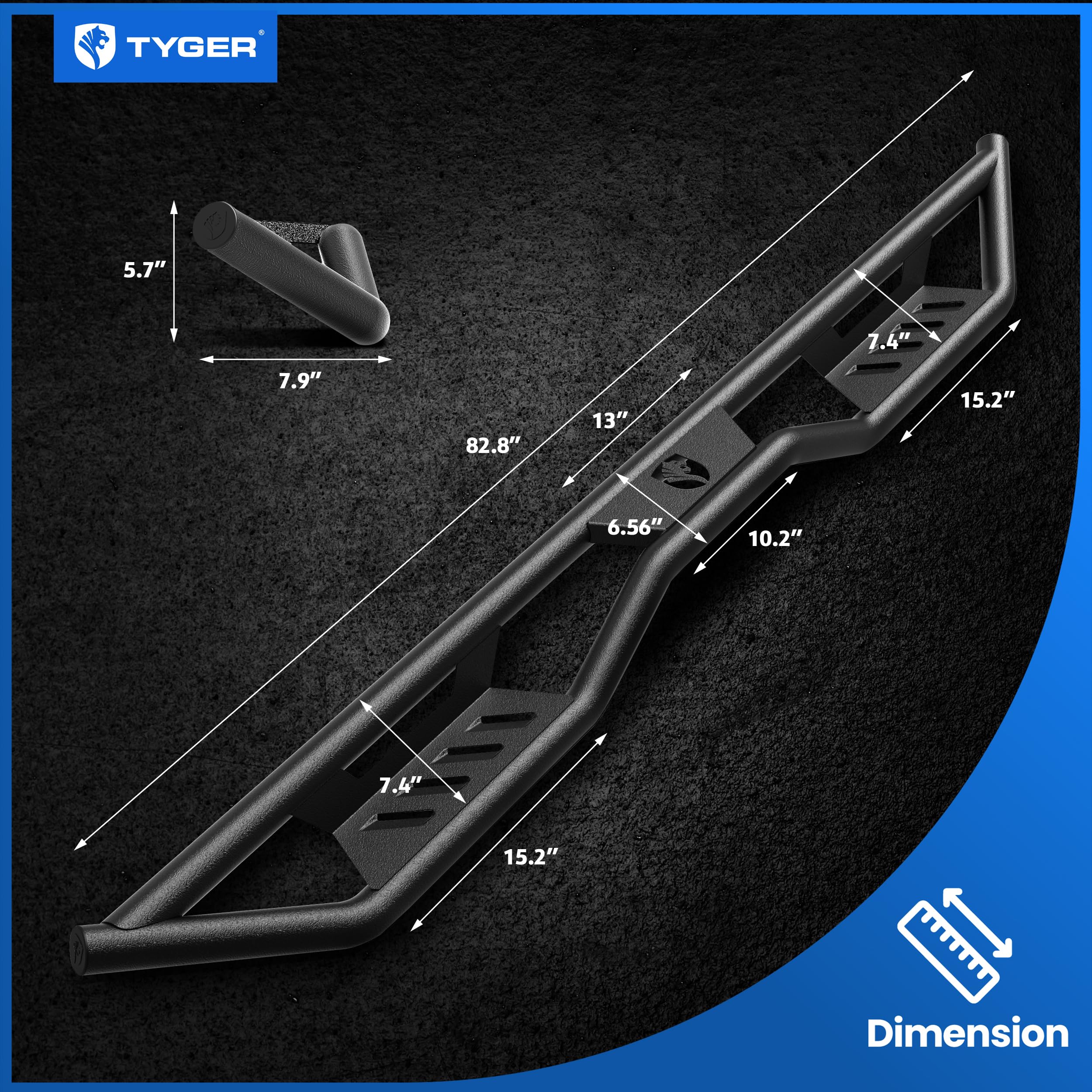 Tyger Auto Kobra Tyger Running Boards Compatible with 2009-2018 Dodge Ram 1500; 2010-2026 2500 3500; 2019-2024 Classic | Crew Cab | TG-KB2D25006 | Textured Black Drop Step Rail