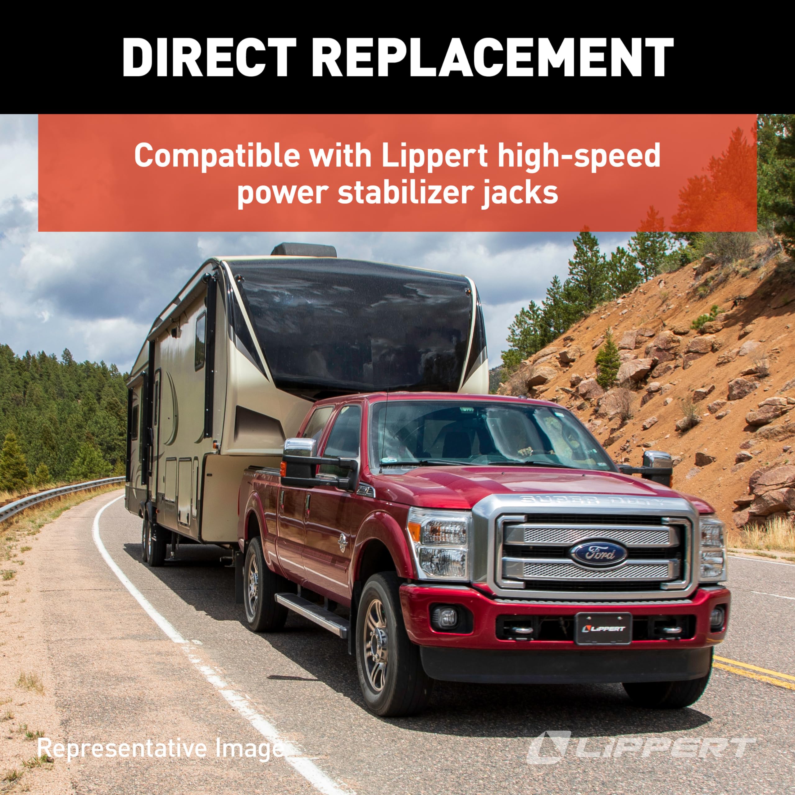 Lippert Motor Replacement for High-Speed Electric RV Stabilizer Jack System on 5th Wheels and Travel Trailers, Cover Boot Included - 352338