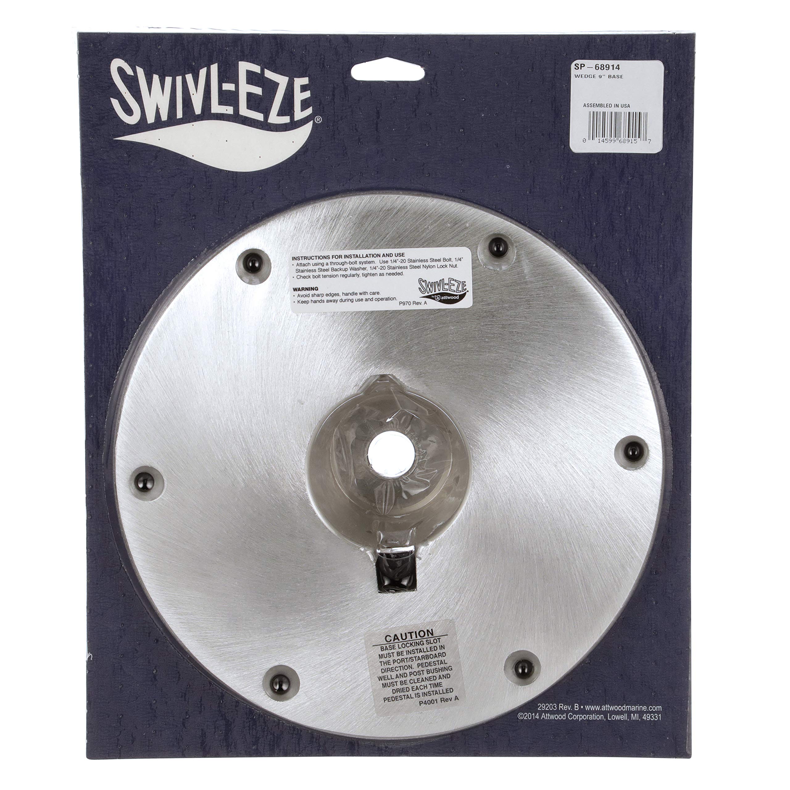 Attwood Wedge 2-Inch Base Plate, Round, Brushed Aluminum, 9-Inch Diameter, Extends 2 Inches Below Deck