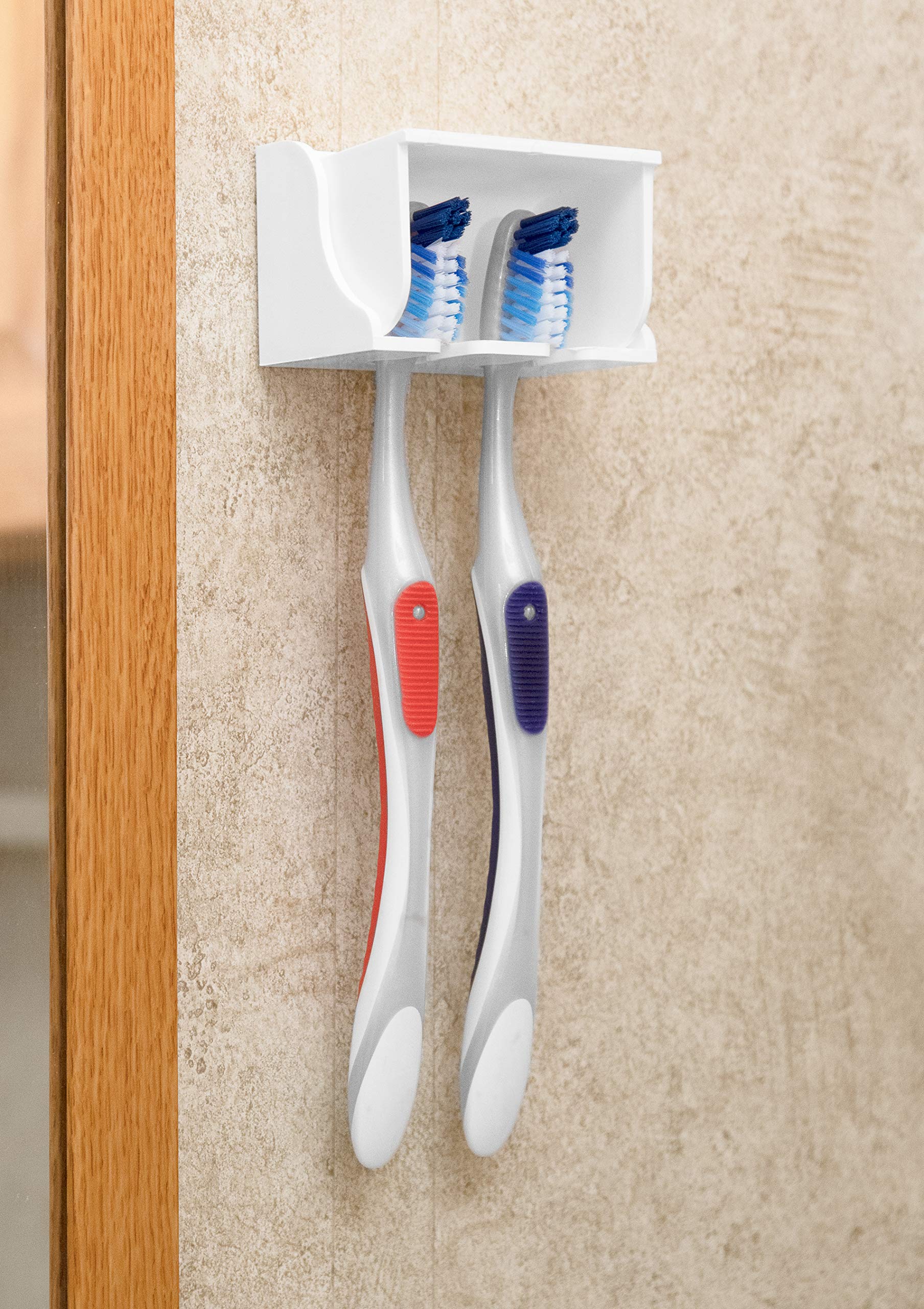 Pop-A-Toothbrush Camco Bathroom Organizer | Features Protective Cover & Vented Design for Quick Drying | Great Addition to Bathroom Accessories, Bathroom Storage & More | Fits 2 Toothbrushes (57203)