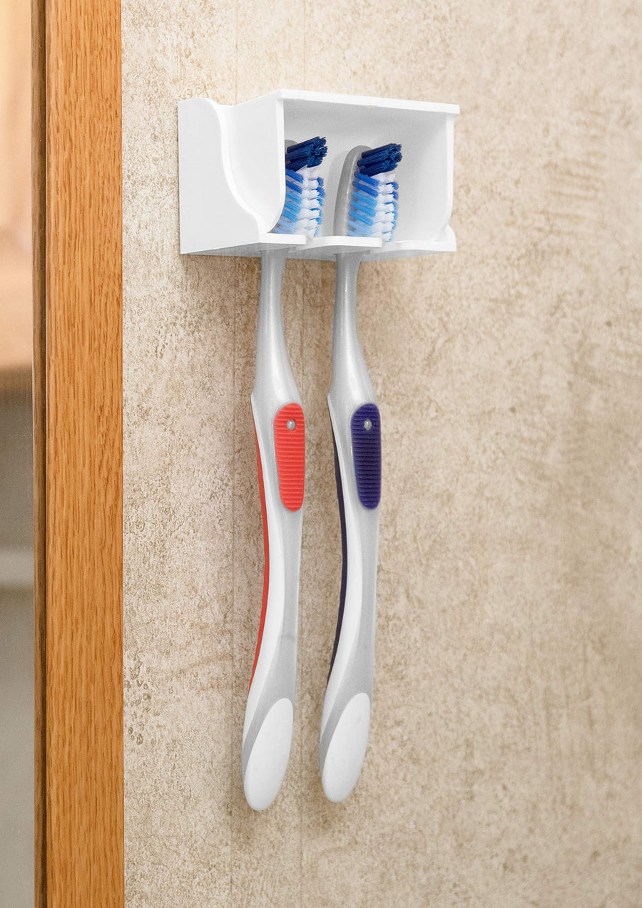 Pop-A-Toothbrush Camco Bathroom Organizer | Features Protective Cover & Vented Design for Quick Drying | Great Addition to Bathroom Accessories, Bathroom Storage & More | Fits 2 Toothbrushes (57203)
