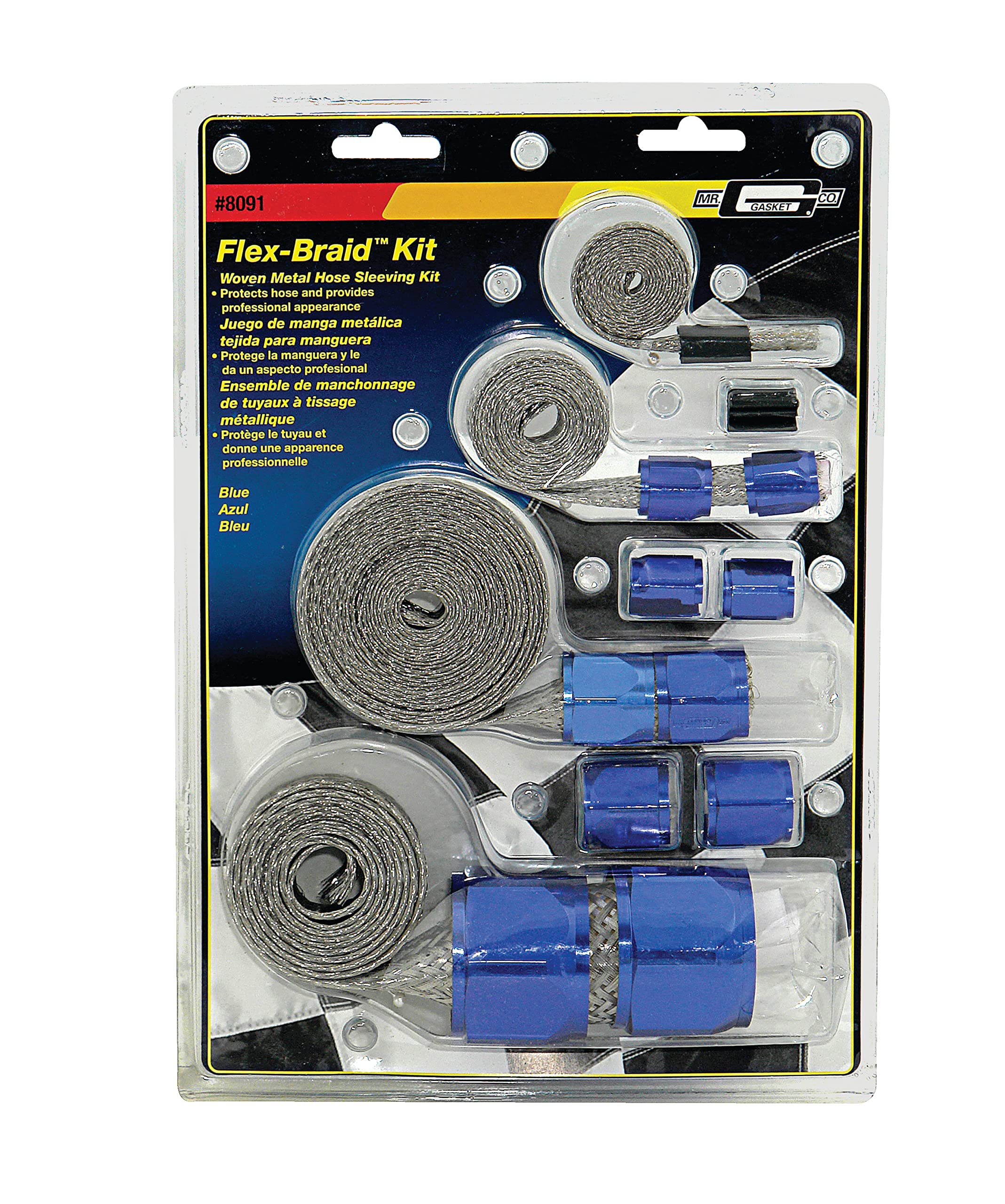 Braided Hose Sleeve Kit-Blu Mr. Gasket, Blue, 0.250 in.