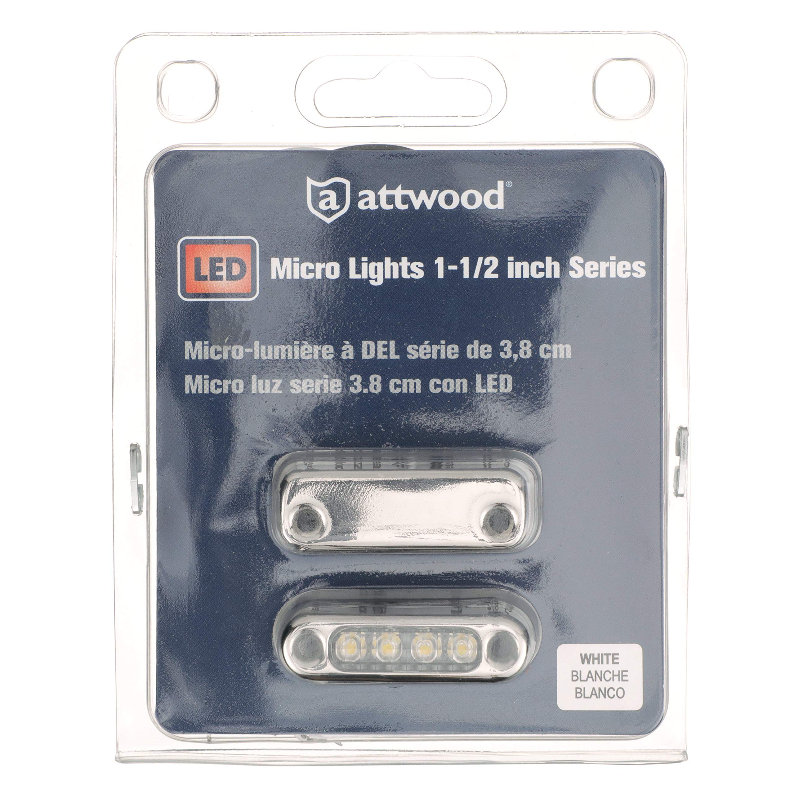 LED Micro Lights Attwood 6350W7, Stainless Steel Bezel, Vertical Mount, White Light, .66-Watt Draw at 12 Volts DC