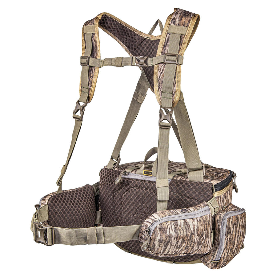 Hangtime TENZING Unisex Adult Lumbar Pack, Mossy Oak Bottomland | Adjustable Durable H2O Compatible Hunting Pack with 5 Compartments, 5 Pockets & Webbing Straps for Extra Hunting Gear Milti