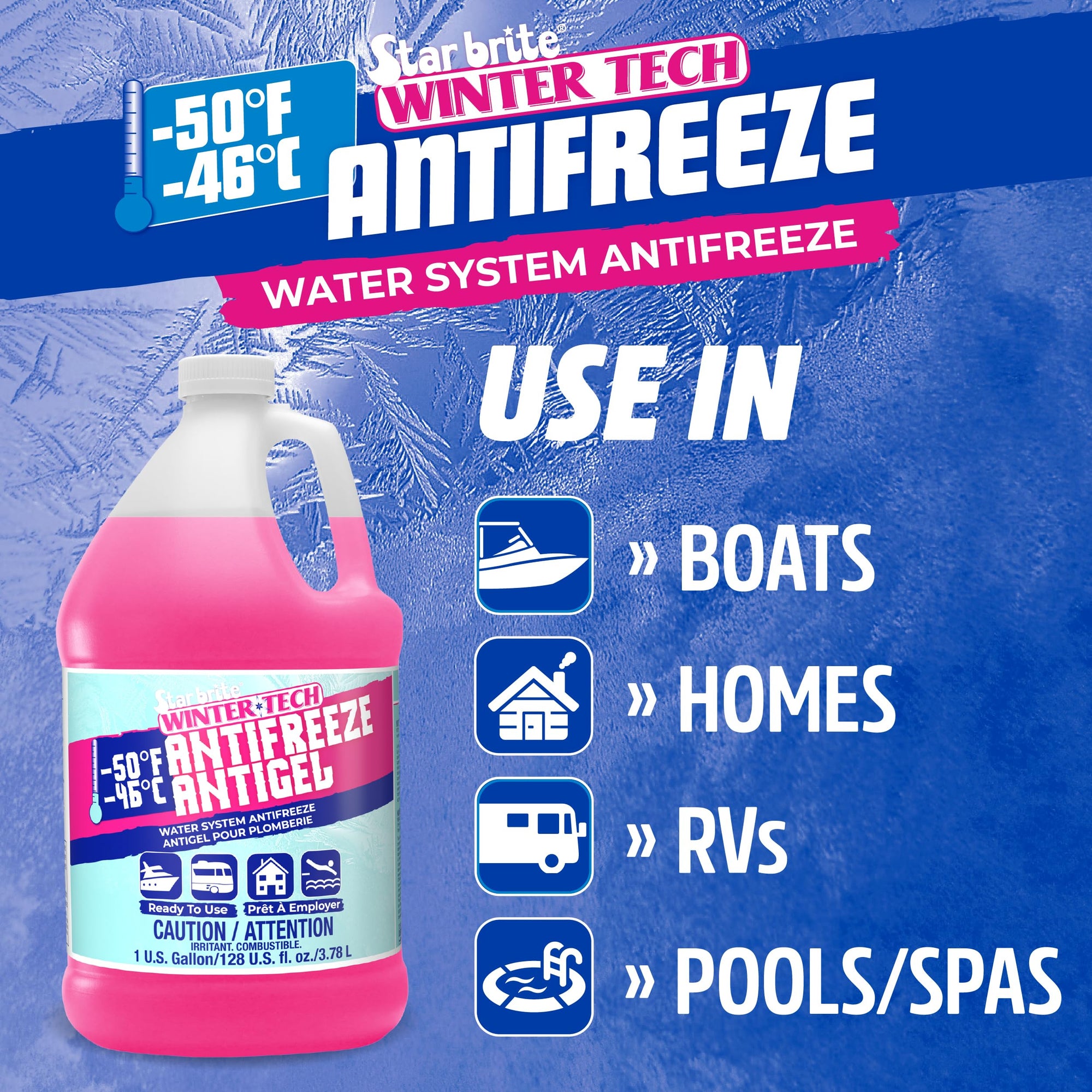 Winter Tech STAR BRITE -50°F Water System Antifreeze – Ready-to-Use Formula, Protects Pipes and Water Systems from Burst Damage, Ideal for RVs, Boats, and Seasonal Homes