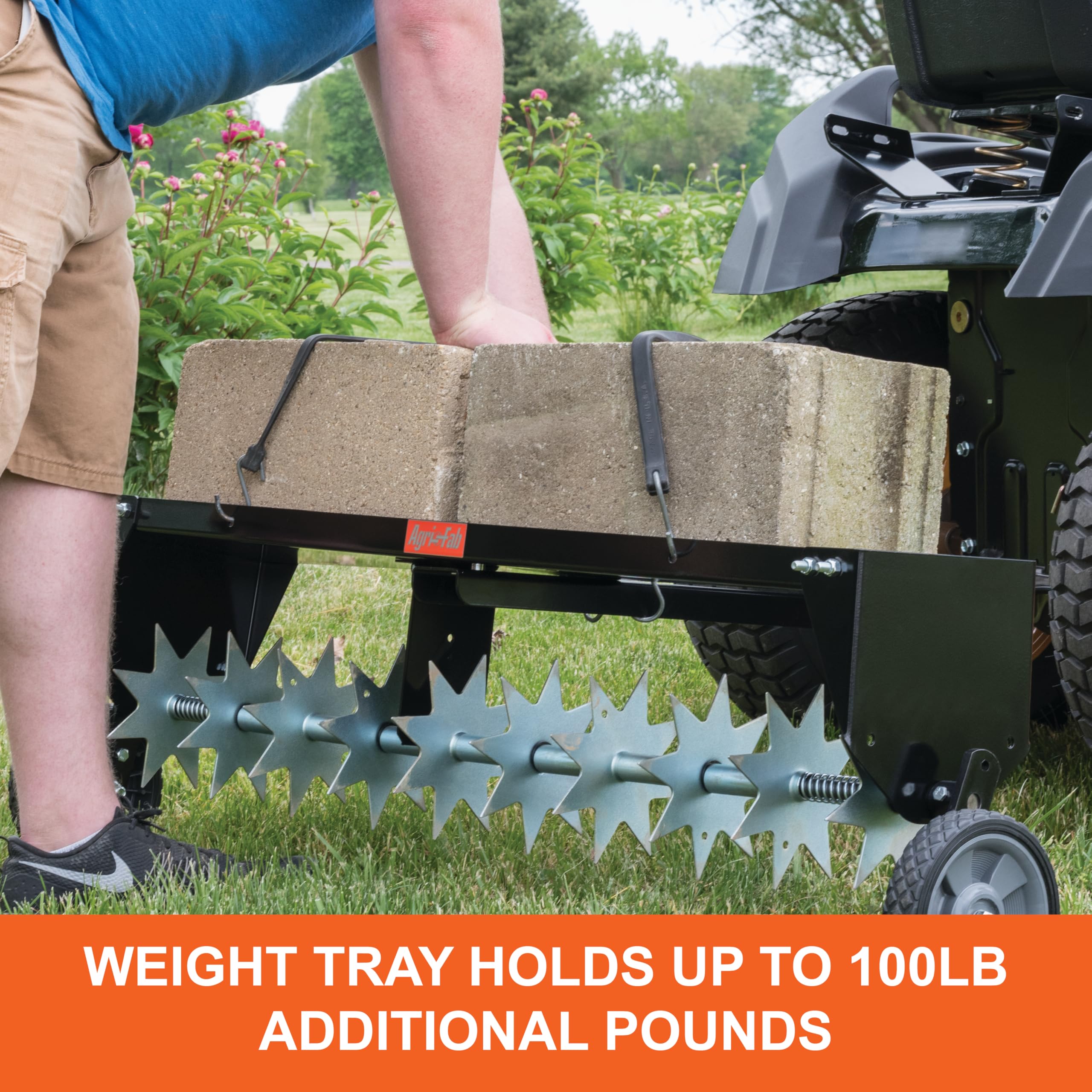 40 inch Agri-Fab Tow Behind Spike Aerator for Aerating Lawns; 10 Galvanized Steel Spike Disks, Universal Hitch, Black