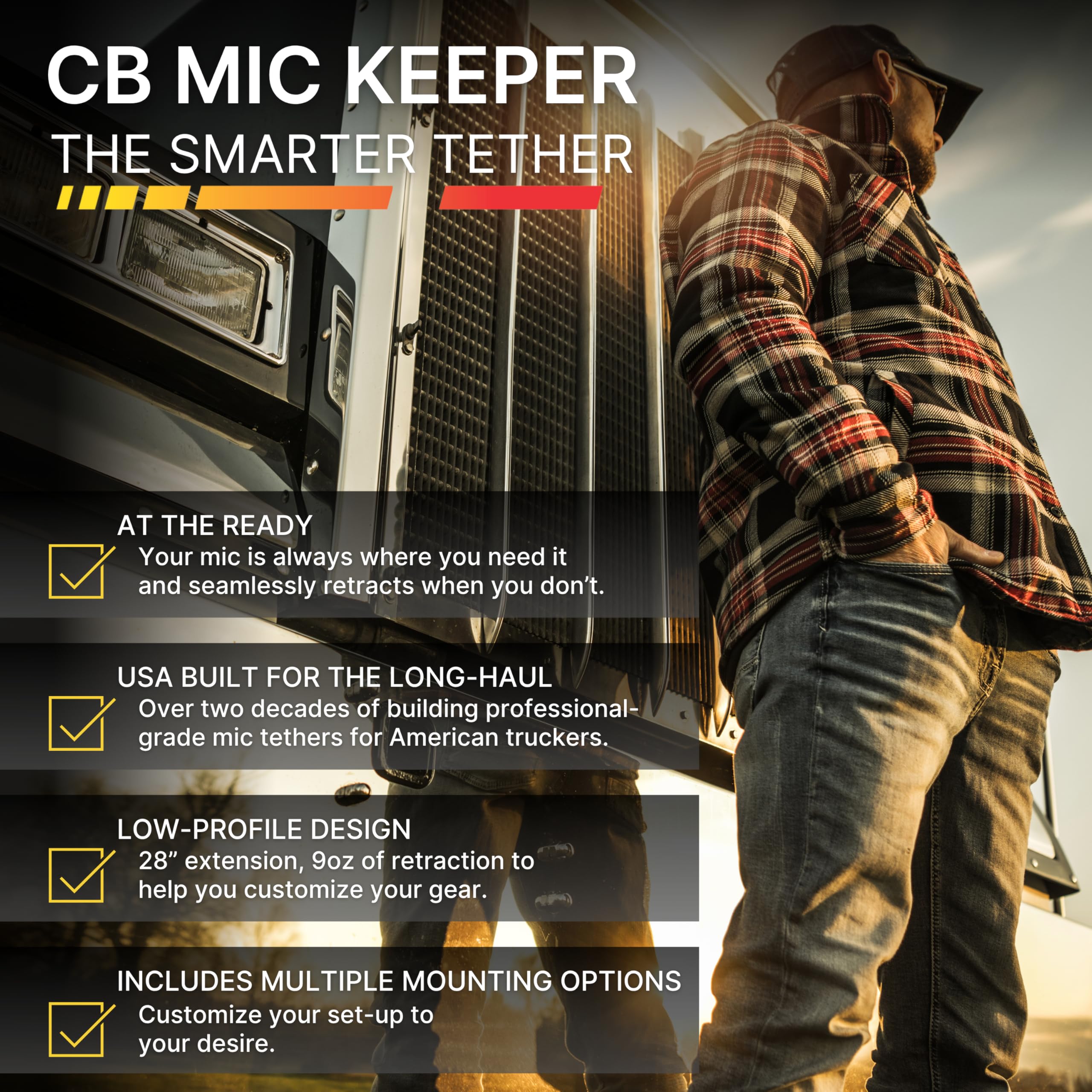 Gear Keeper Microphone Keeper CB Radio - Retractable Mic Holder With Heavy Duty Snap Clip Mount for Truck Radio - CB Radio Accessories With Lanyard & Mounting Hardware - Made in USA (Black)