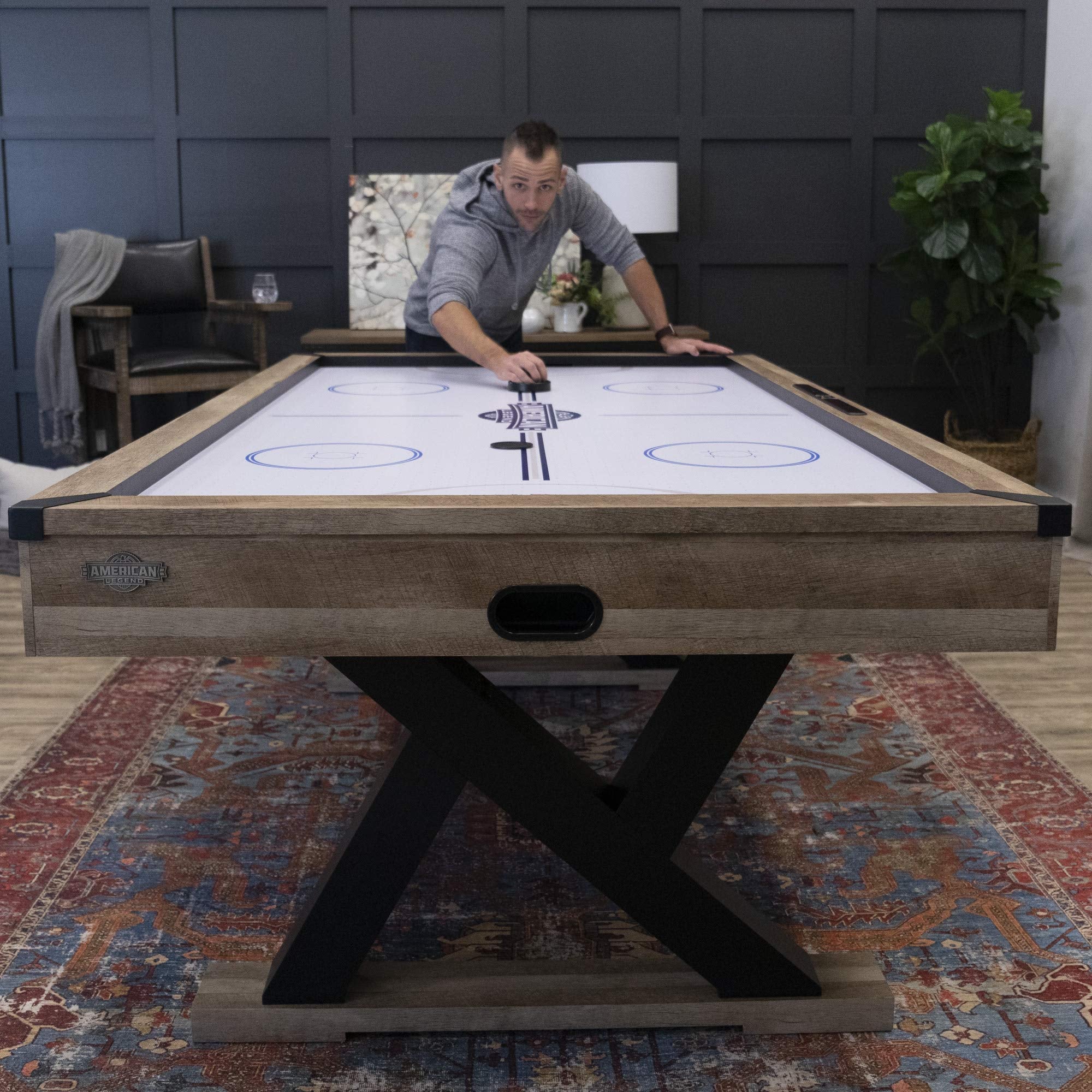Kirkwood American Legend 84” Air Powered Hockey Table with Rustic Wood Finish, K-Shaped Legs and Modern Design