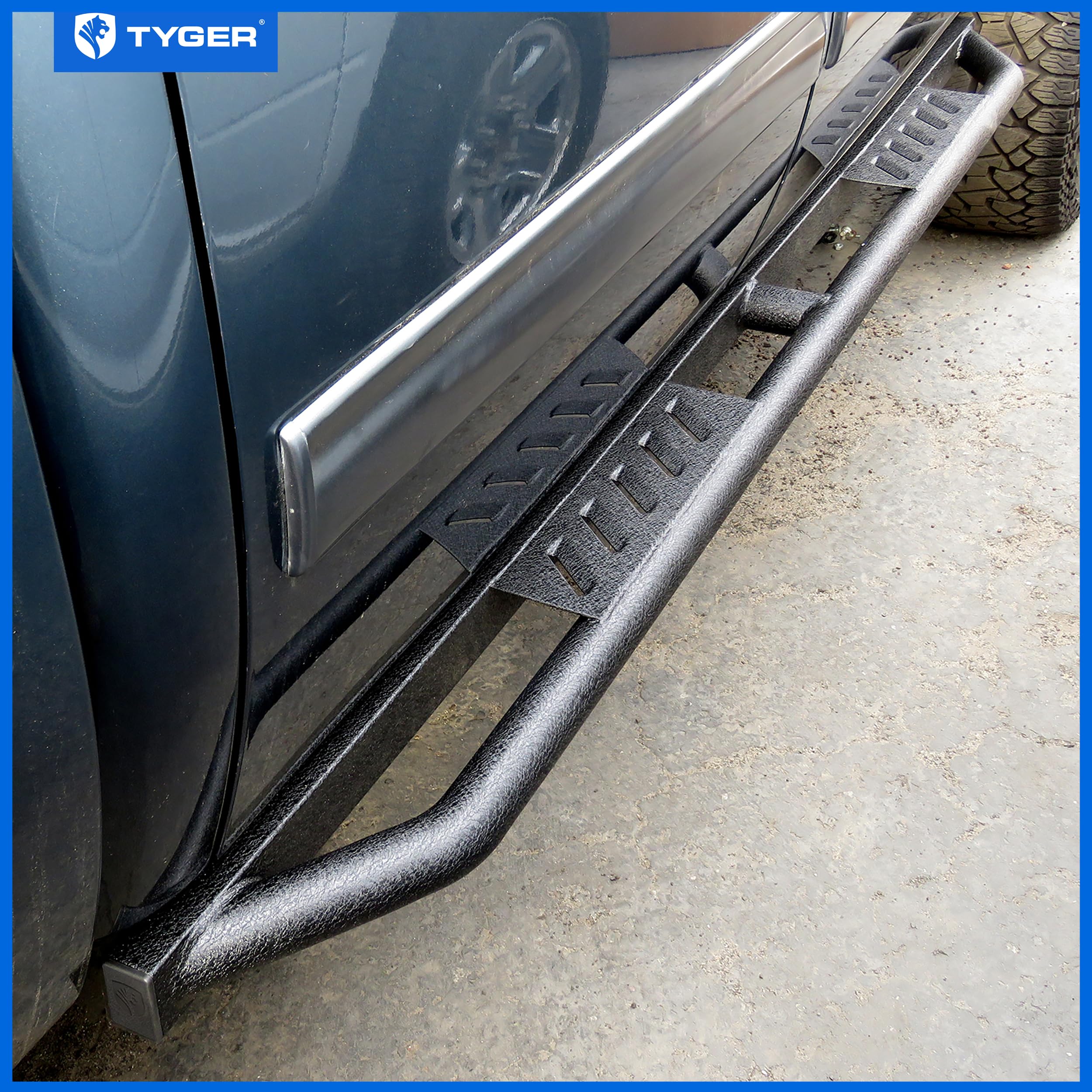 Tyger Auto Trax Side Steps Compatible with 2007-2018 GMC Sierra Chevy Silverado 1500; 2007-2019 2500 3500HD; 2019 LD/Limited | Crew Cab | TG-TX7C29878 | Textured Black Drop Step Rail Running Board