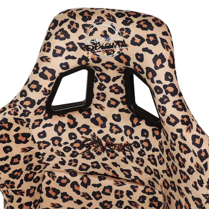 NRG Innovations Prisma Fixed Back Bucket Racing Seat NRG-FRP-302-BR-SAVAGE with Bottom Mount Bracket, Brown Savage Leopard Print Fabric/White Pearl Back