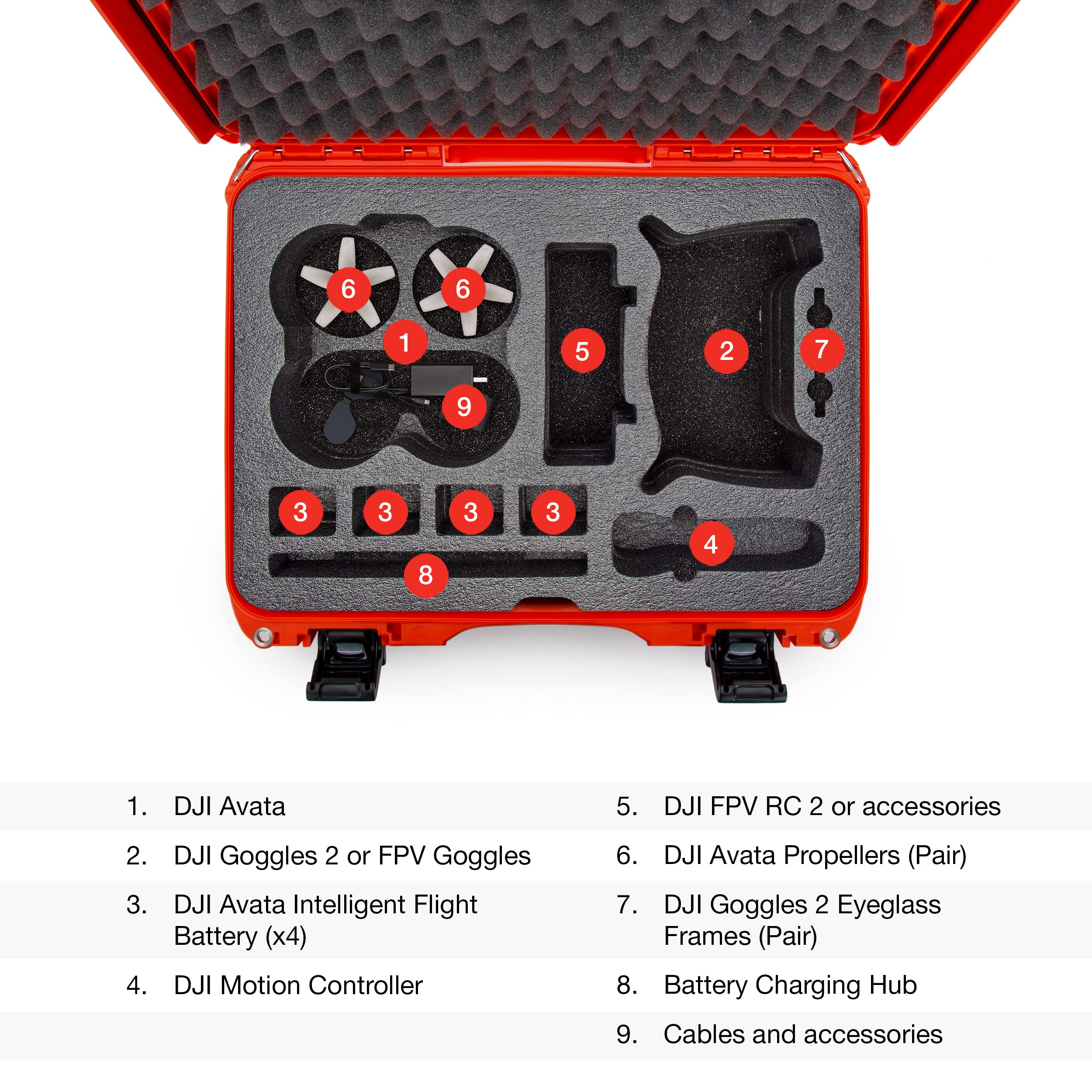 Waterproof Nanuk 925 Hard Case with Foam Insert for DJI Avata FPV Unit, Goggles and Fly More Combo - Orange (925S-080OR-0A0-C0745)
