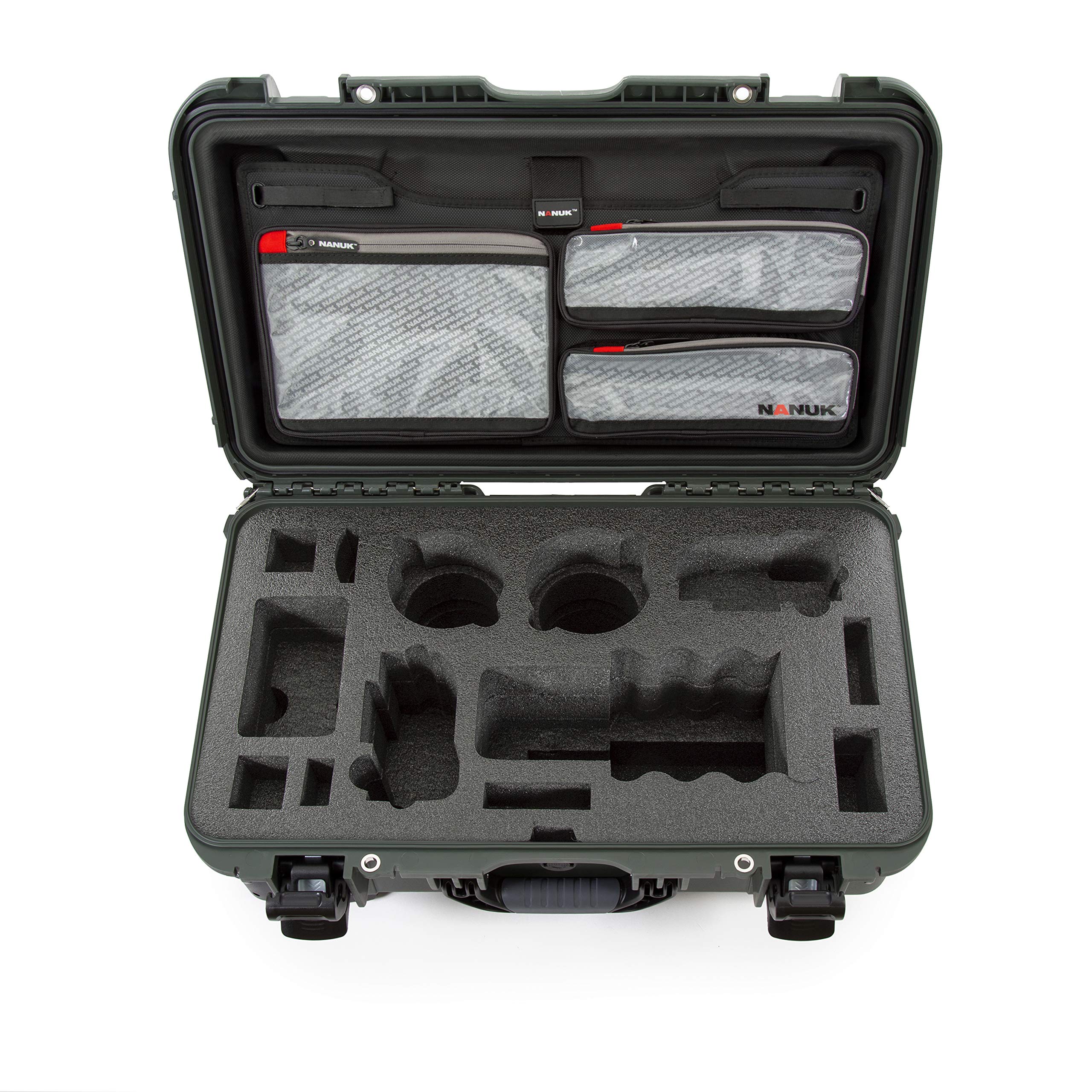 Waterproof Nanuk 935 Carry-On Hard Case with Lid Organizer for Sony a7R Size Camera w/Wheels - Olive