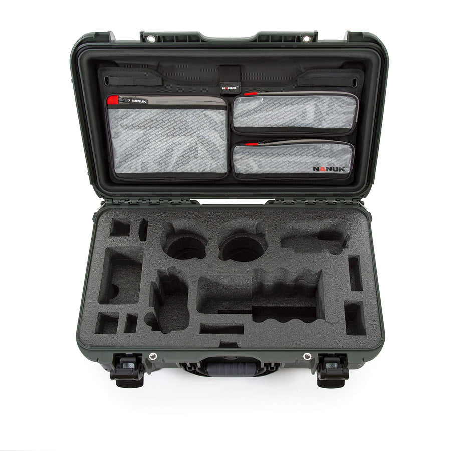 Waterproof Nanuk 935 Carry-On Hard Case with Lid Organizer for Sony a7R Size Camera w/Wheels - Olive