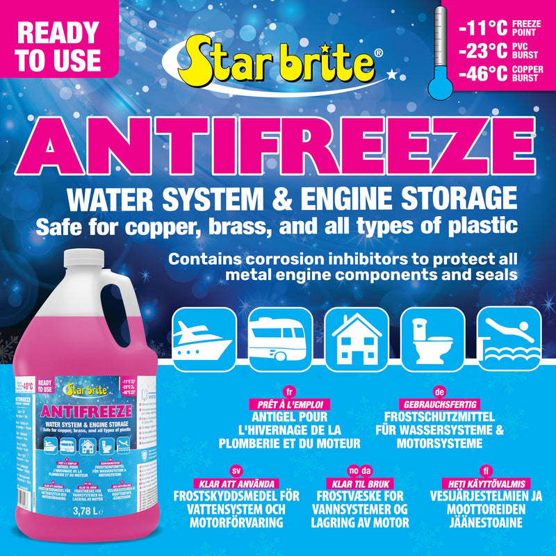 Premium STAR BRITE -50°F RV & Marine Antifreeze, Non-Toxic Engine & Water System Winterizer, Corrosion Inhibitors, Safe for Metals & Plastics