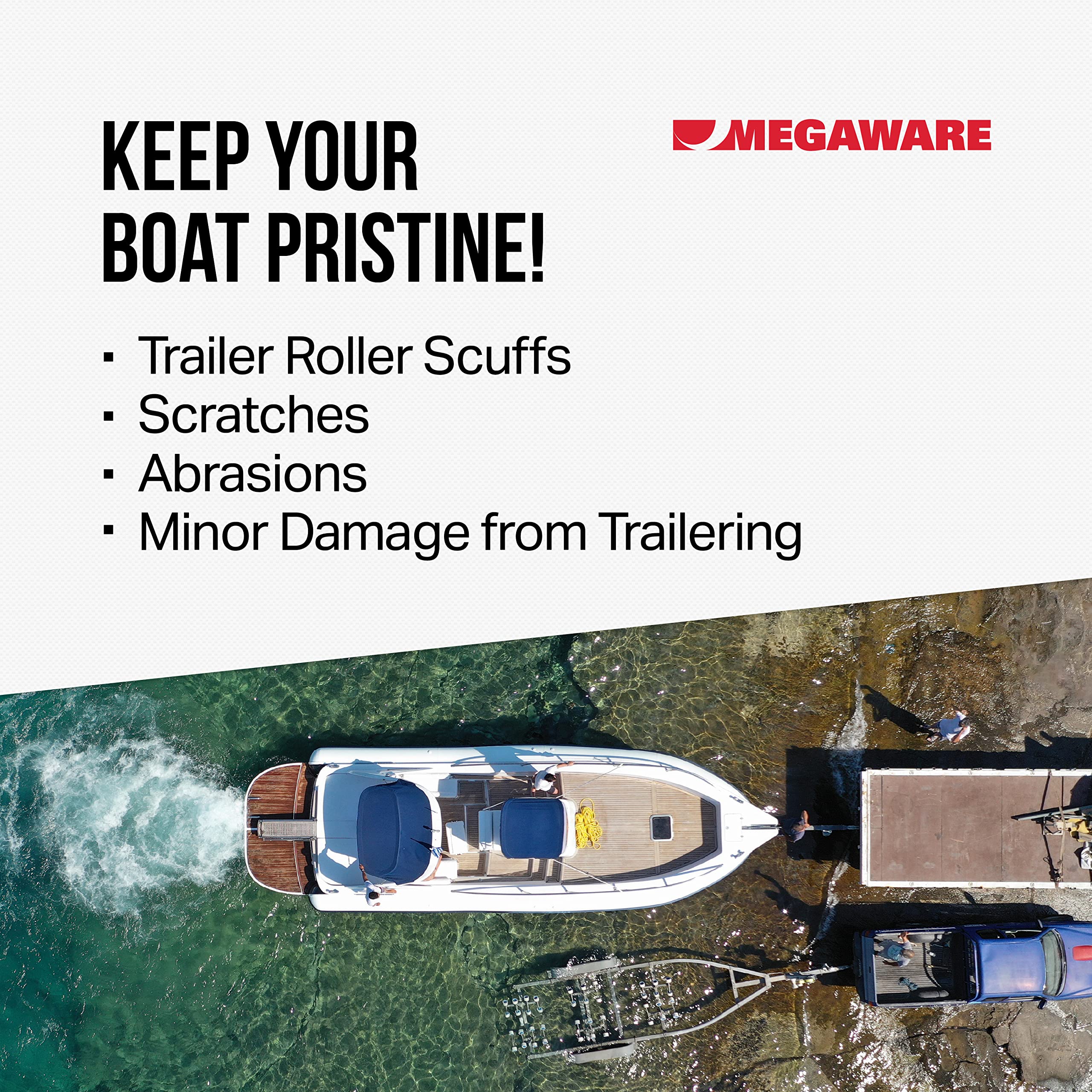 MEGAWARE ScuffBuster KEELGUARD XL BowGuard, Prevent Trailer Bow Roller Damage by Stern Eye Bolt; 3M Adhesive; Stainless Steel Mirror Polished Finish; Easily Bends; Solid (9" x 8.75")